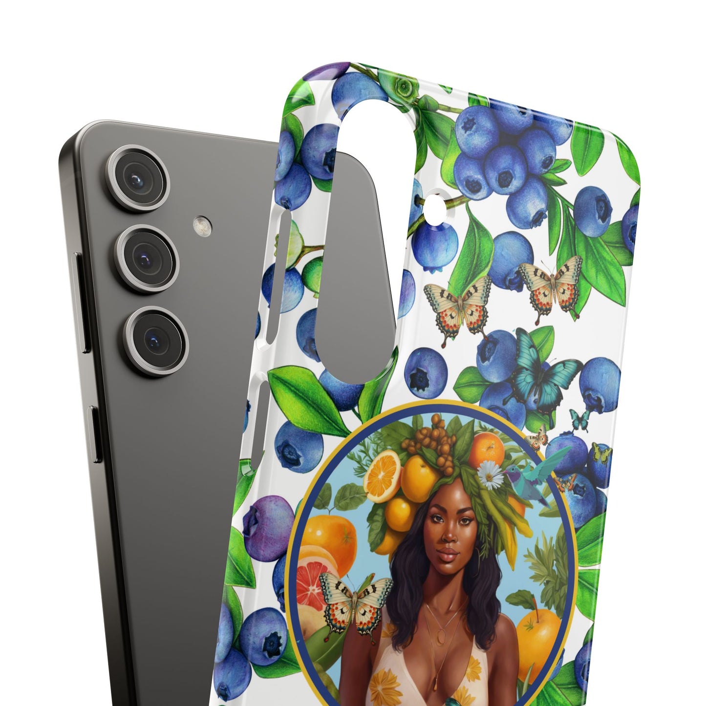 Organically Me Blueberry Plant B Garden Snap Phone Case with Black Woman, for iPhone and Android