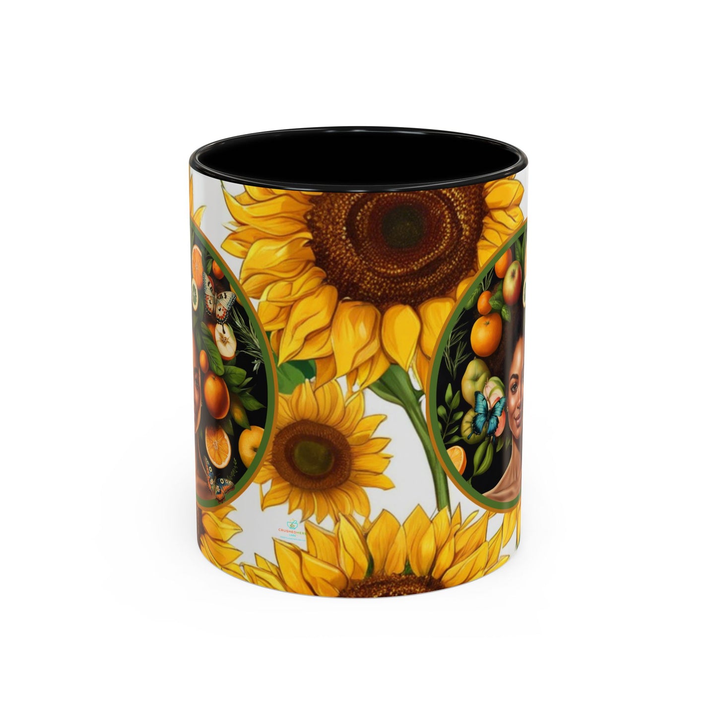 Organically Me Sunflower Plant Garden Vegan Ceramic Plant Mug with Black woman (11oz) 8 Color Combos