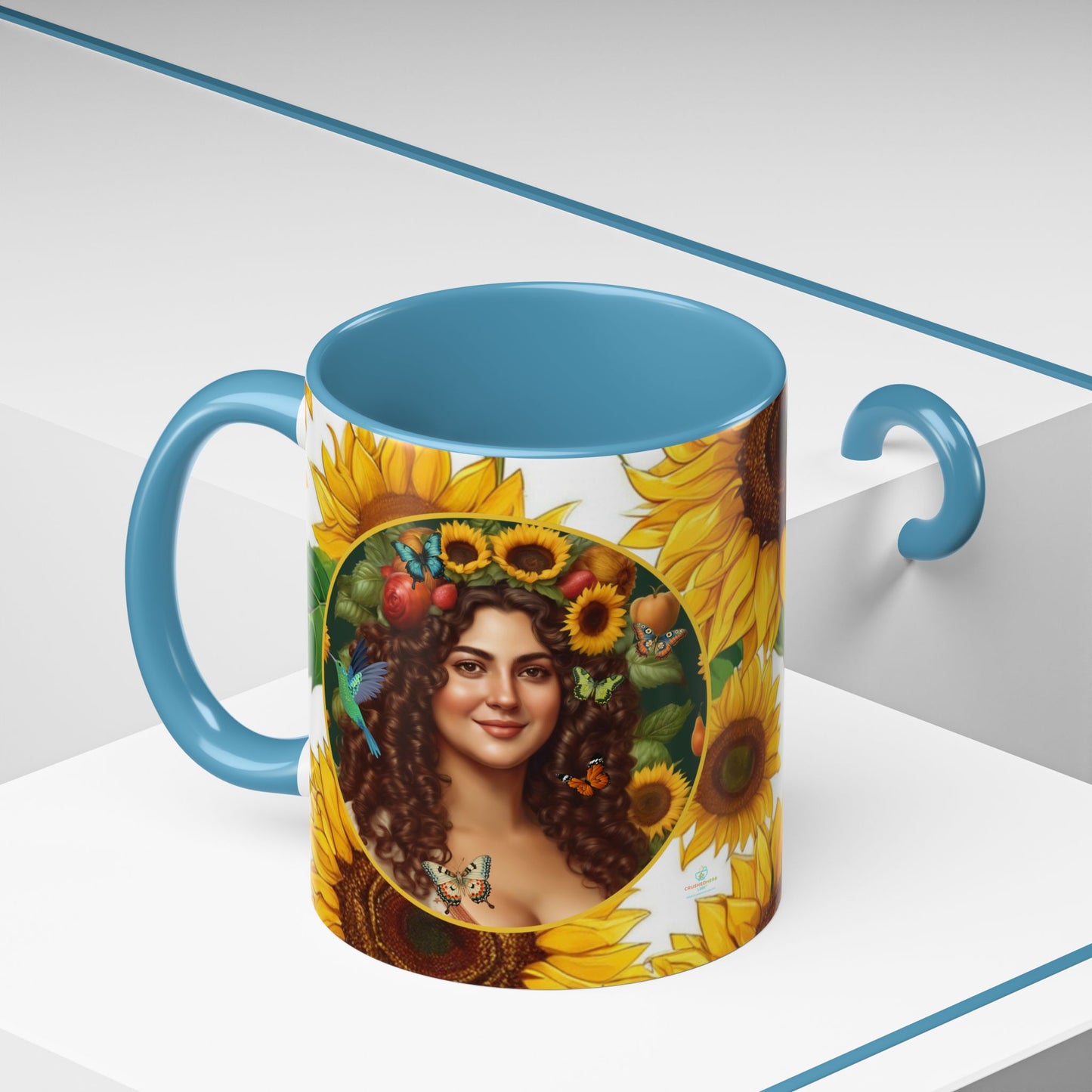 Organically Me B Sunflower Plant Garden Vegan Ceramic Plant Mug with Black woman (11oz) 8 Color Combos