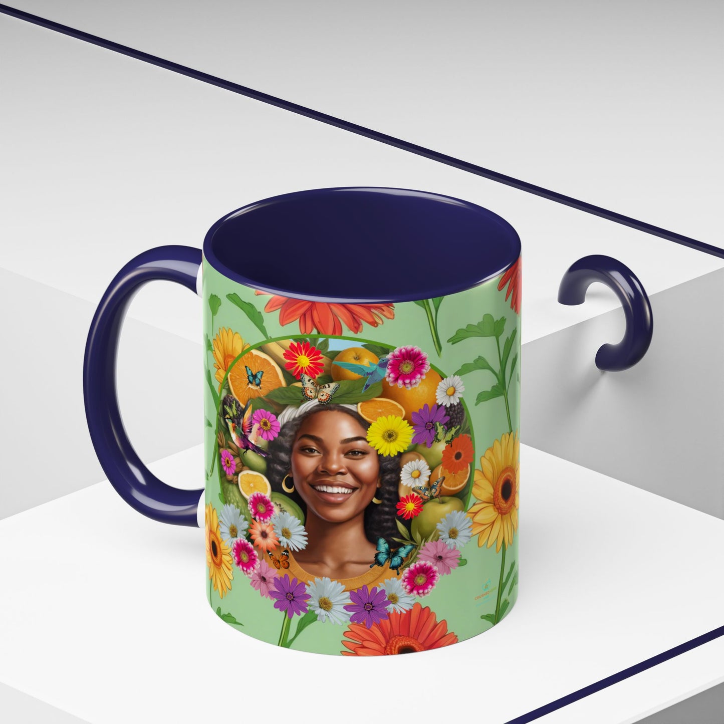 Organically Me A Joy Daisy Plant Garden Vegan Ceramic Plant Mug with Black woman (11oz) 8 Color Combos