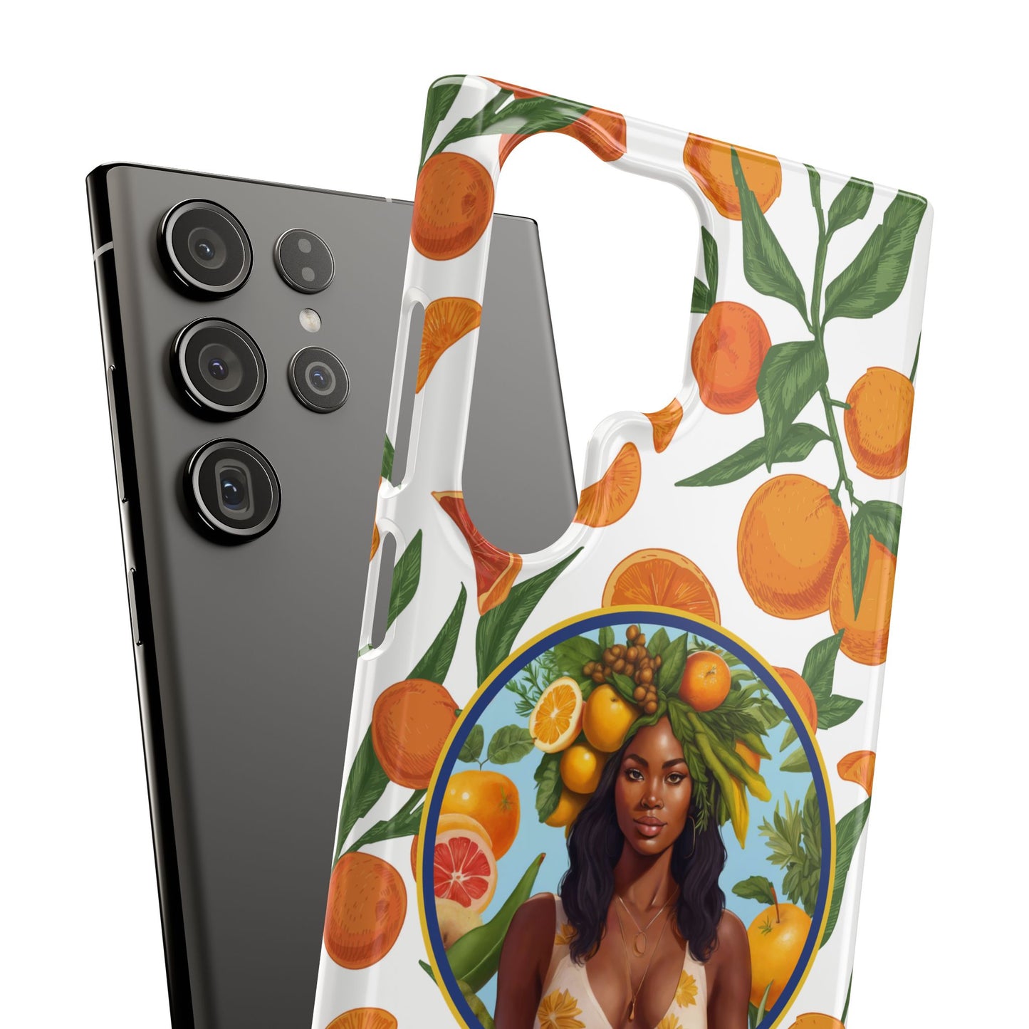 100% Organic Orange Plant Garden Snap Phone Case with Black Woman, Veggie Chic for Androids and iPhone models