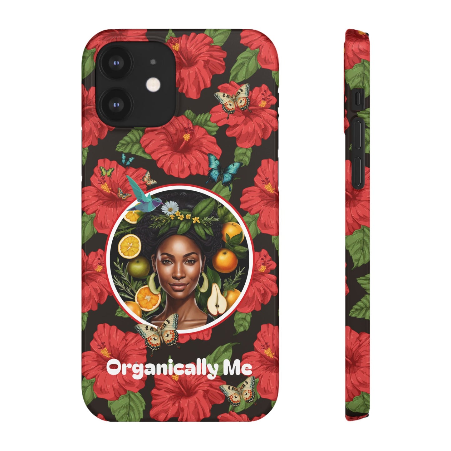 Organically Me Red and White Hibiscus Plant Garden Snap Phone Case with Black Woman, for iPhone and Android
