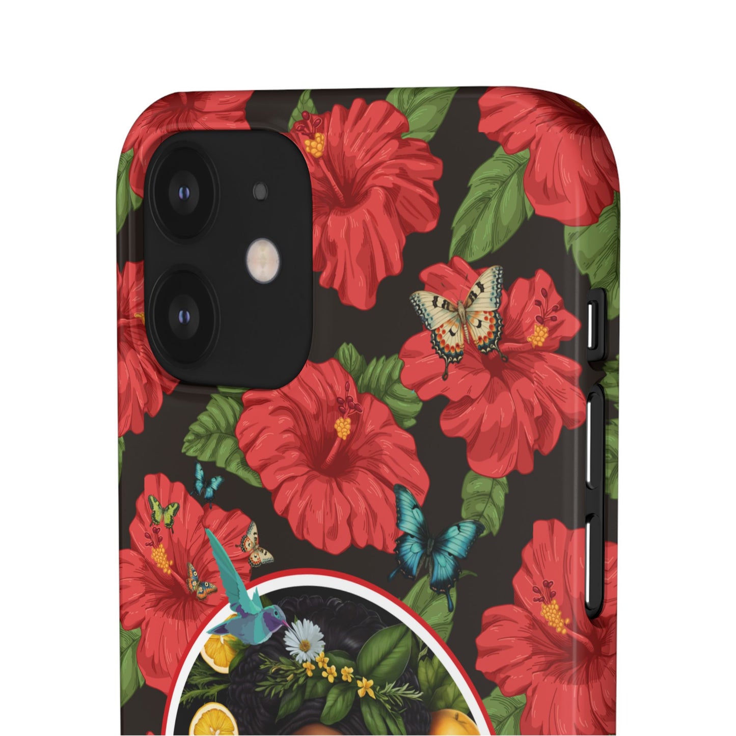 Organically Me Red and White Hibiscus Plant Garden Snap Phone Case with Black Woman, for iPhone and Android