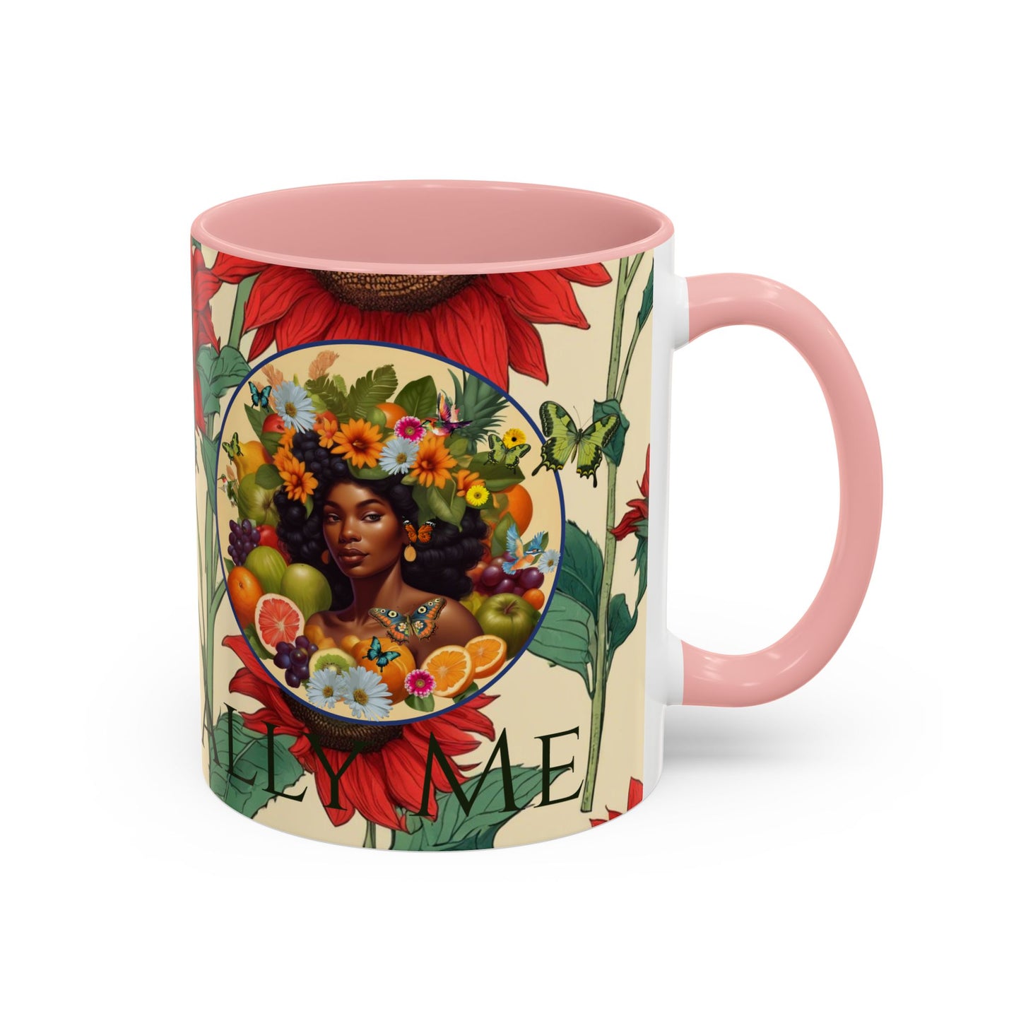 Organically Me Sunflower Red Plant Garden Vegan Ceramic Plant Mug with Black woman (11oz) 8 Color Combos