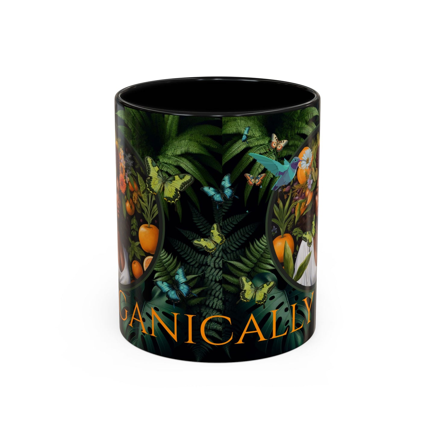 100% Organic A Fern Monstera Plant Garden Vegan Ceramic Plant Mug with Black woman (11oz) 8 Color Combos