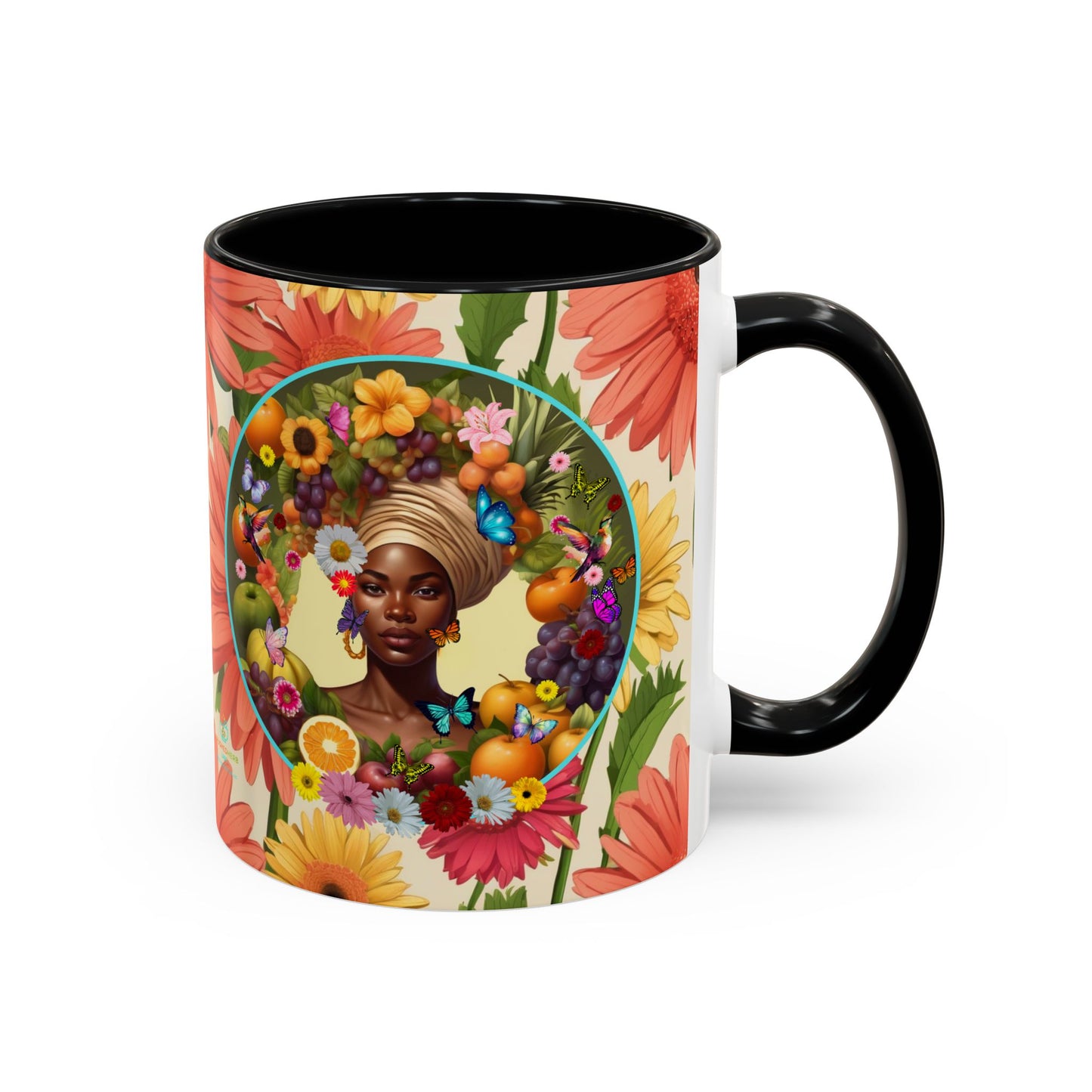 100% Organic Daisy Joy Plant Garden Vegan Ceramic Plant Mug, Black Woman Double Sided (11oz) 8 Color Combos
