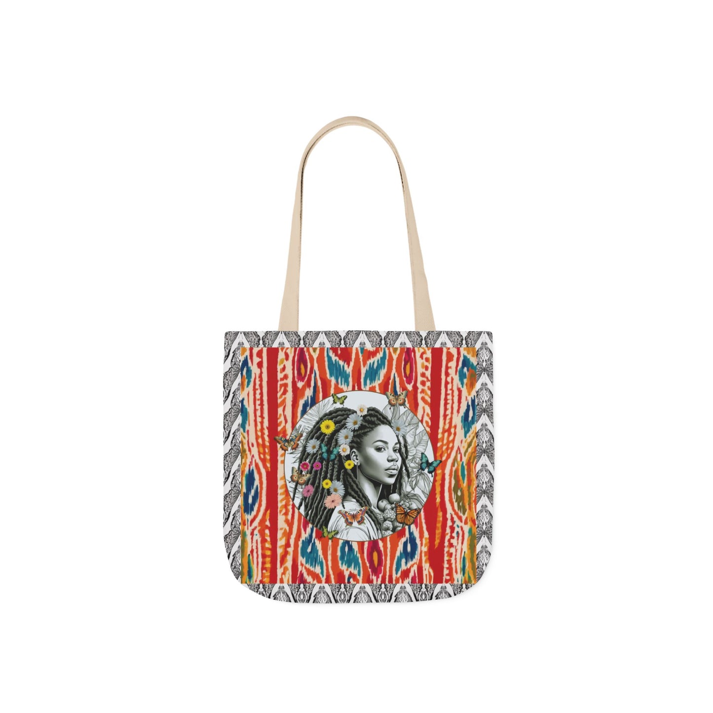 100% Me Ikat Laney Locs Garden-themed 13" tote bag, purse, workout bag, yoga bag with Black Women