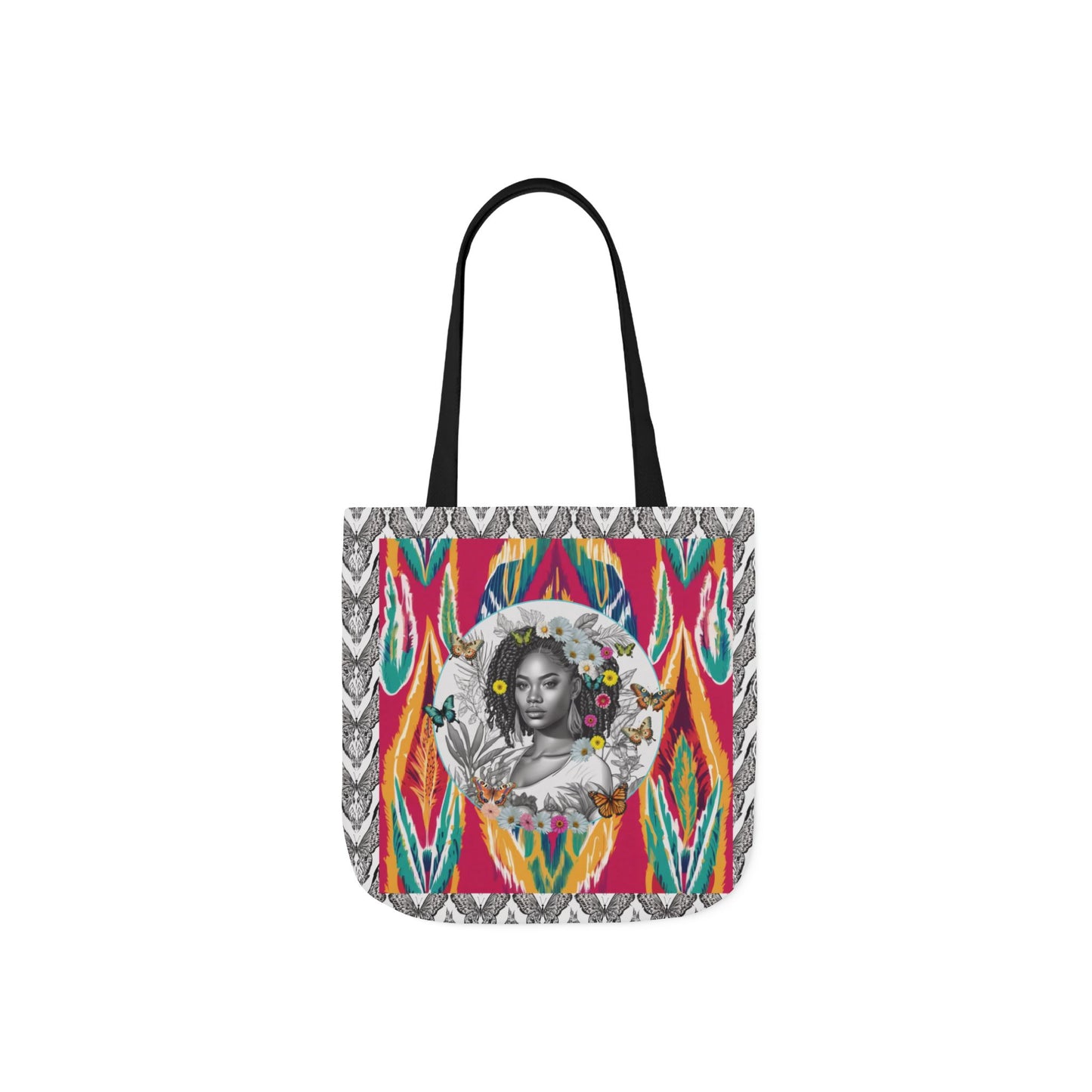 100% Me Ikat Laney Locs Garden-themed 13" tote bag, purse, workout bag, yoga bag with Black Women