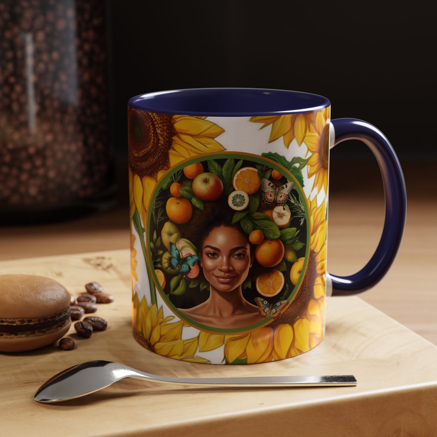 Organically Me Sunflower Plant Garden Vegan Ceramic Plant Mug with Black woman (11oz) 8 Color Combos