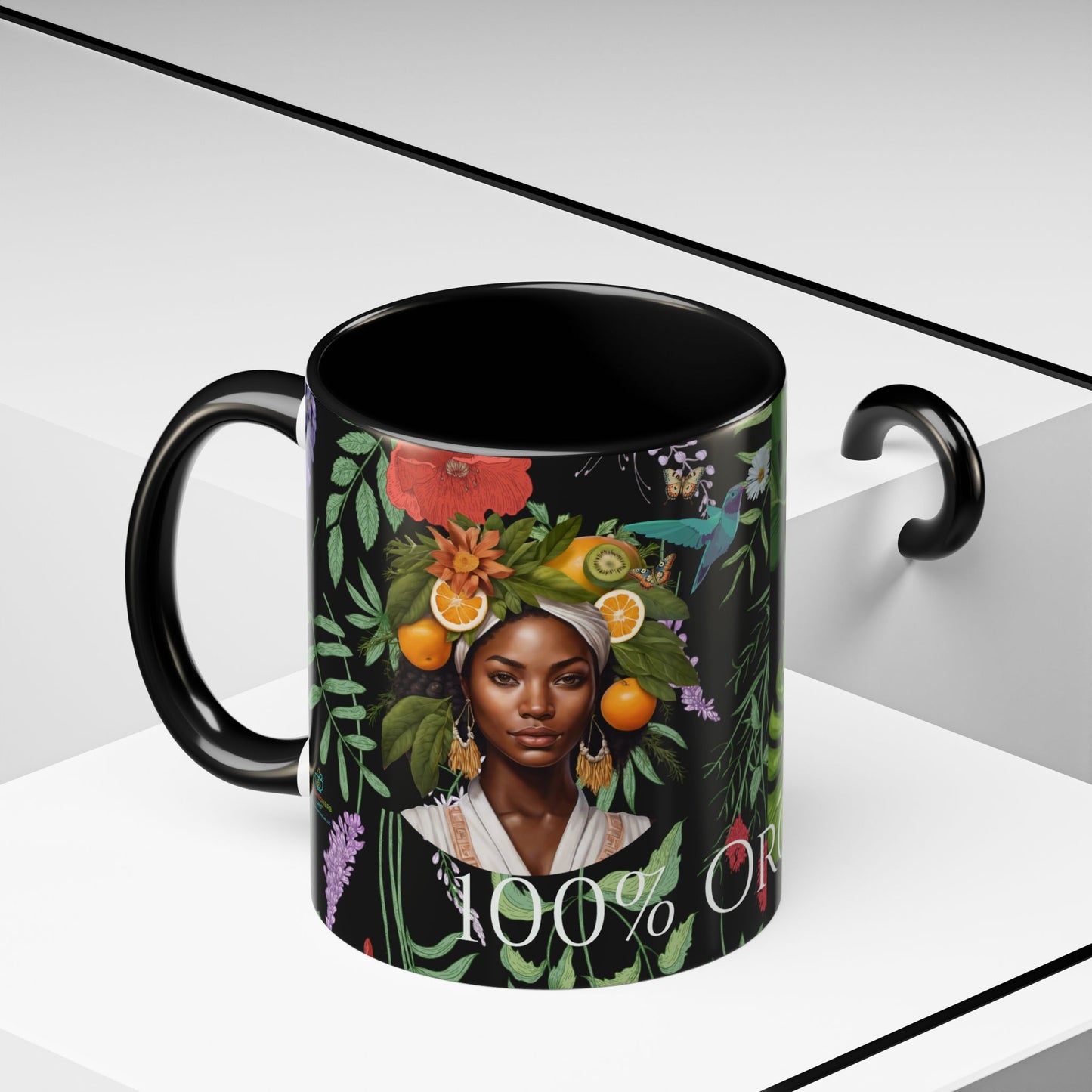 100% Organic Black Jungle Plant Garden Vegan Ceramic Plant Mug with (11oz) 8 Color Combos Double-Side Design