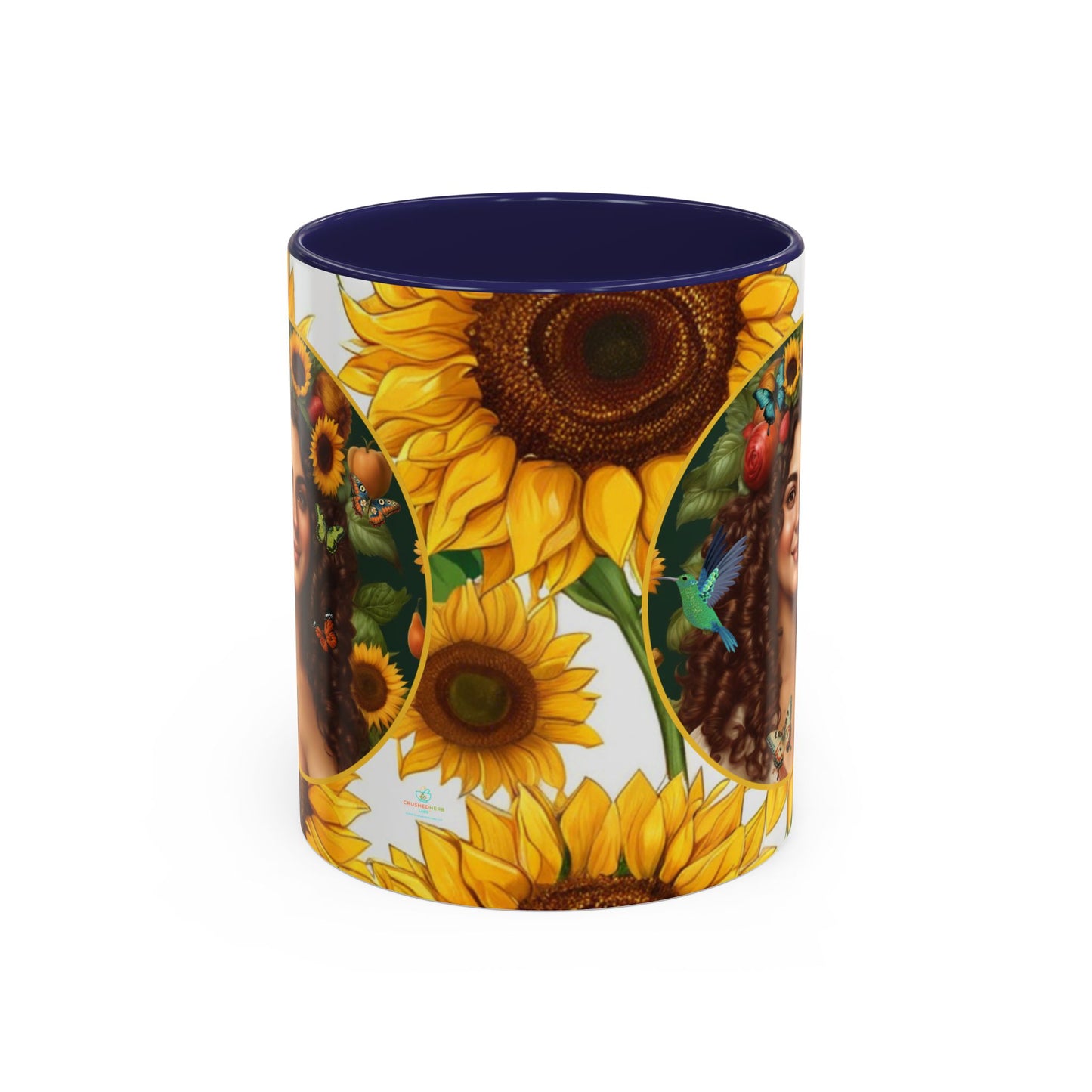 Organically Me B Sunflower Plant Garden Vegan Ceramic Plant Mug with Black woman (11oz) 8 Color Combos