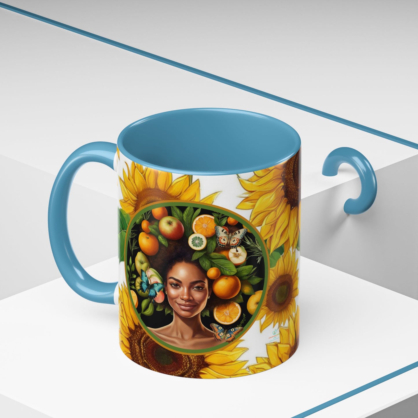 Organically Me Sunflower Plant Garden Vegan Ceramic Plant Mug with Black woman (11oz) 8 Color Combos