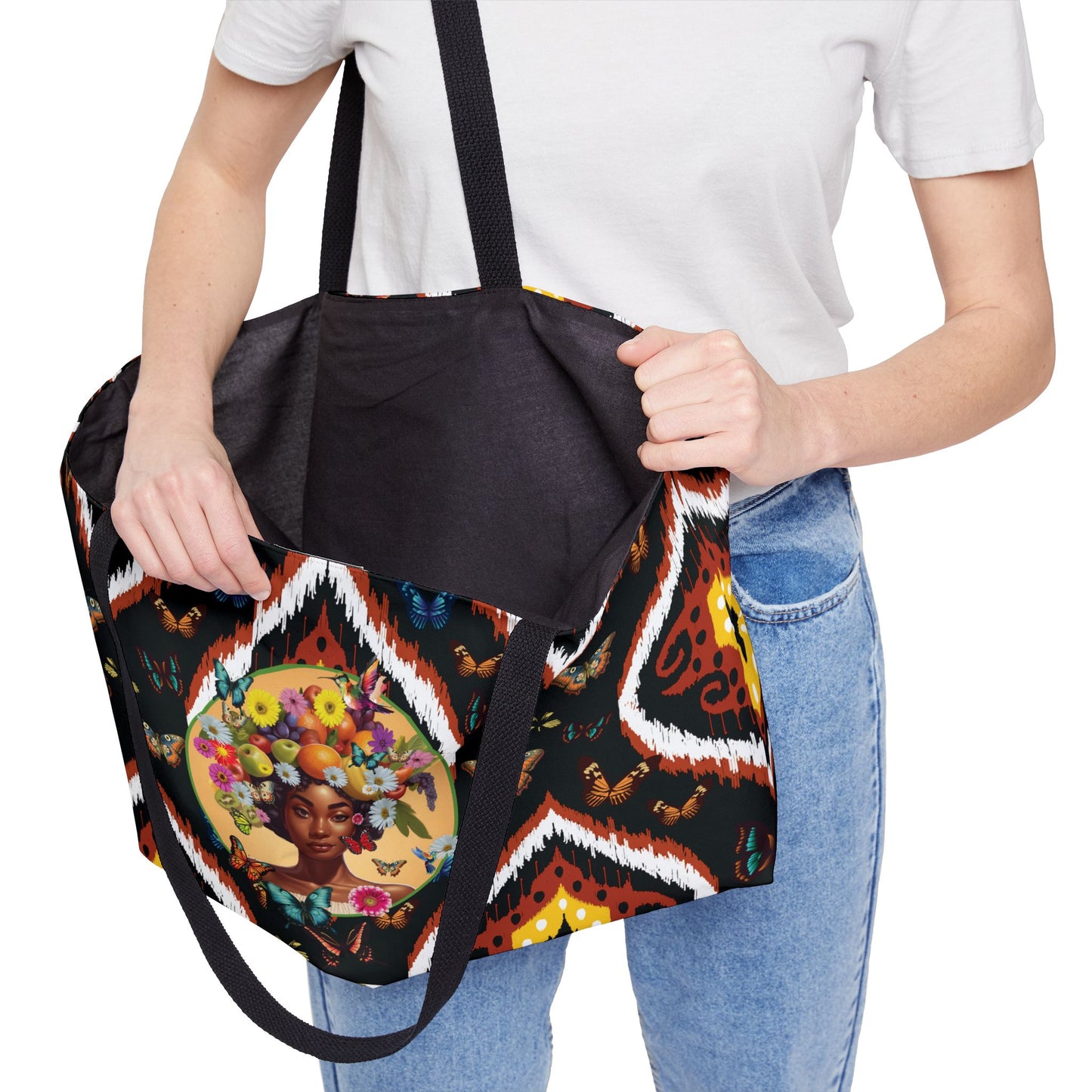 Organically Me B Tribal Butterfly Monarch Queen Karmon Garden & Plant-themed Weekender Tote Bag, workout bag, yoga bag
