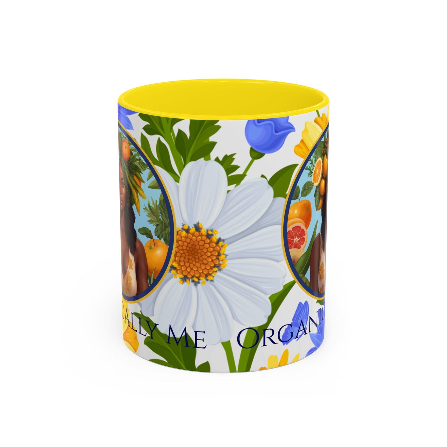 Organically Me Blue & Yellow Daisy Joyce Plant Garden Vegan Ceramic Plant Mug with Black woman (11oz) 8 Color Combos
