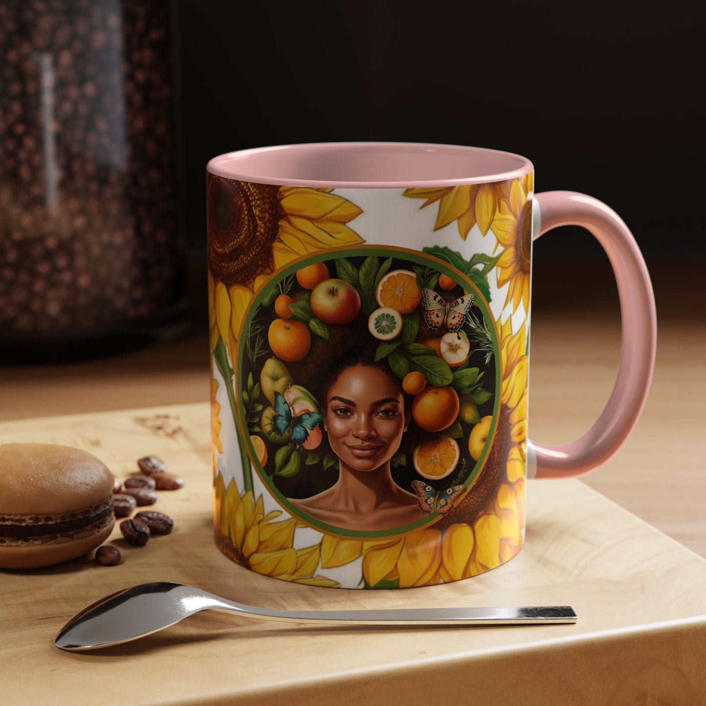 Organically Me Sunflower Plant Garden Vegan Ceramic Plant Mug with Black woman (11oz) 8 Color Combos