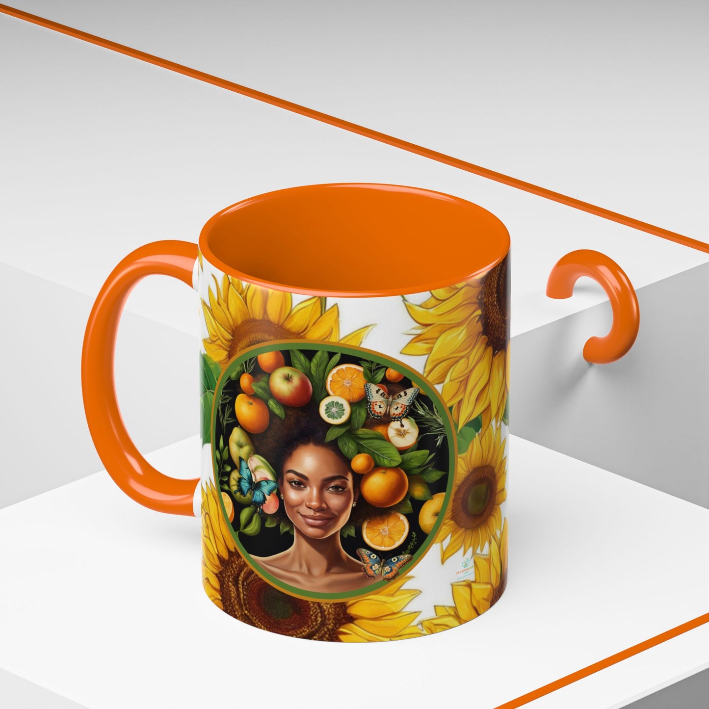 Organically Me Sunflower Plant Garden Vegan Ceramic Plant Mug with Black woman (11oz) 8 Color Combos