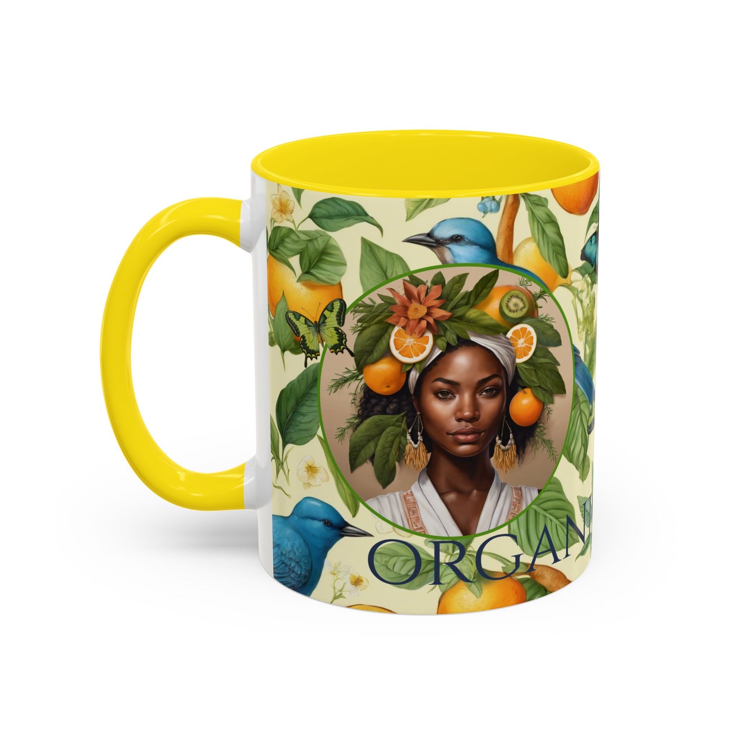 Organically Me A Lemon Bluebird Plant Garden Vegan Ceramic Plant Mug with Black woman (11oz) 8 Color Combos