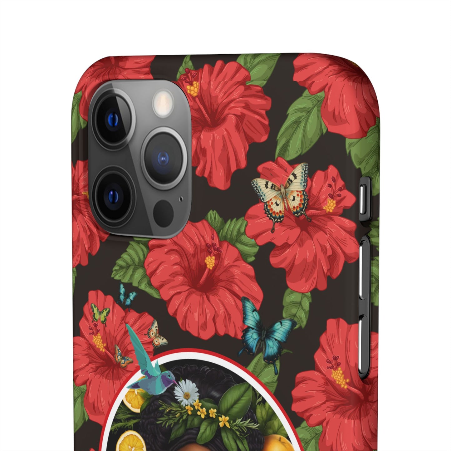 Organically Me Red and White Hibiscus Plant Garden Snap Phone Case with Black Woman, for iPhone and Android