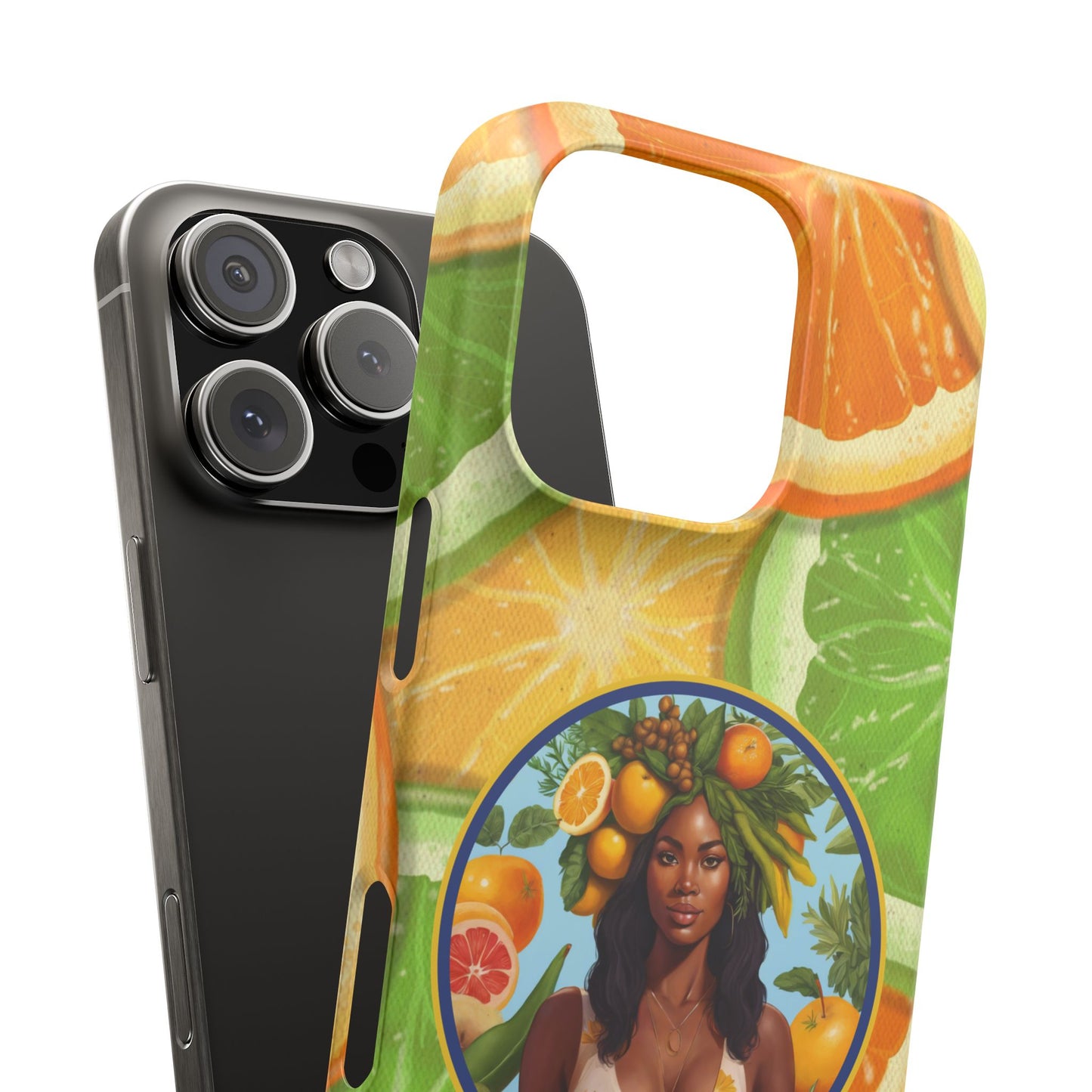 Organically Me Citrus Fruits Garden Snap Phone Case with Black Woman, Veggie Chic for Androids and iPhone models