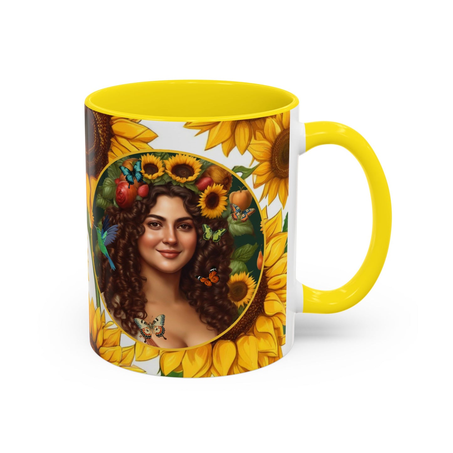 Organically Me B Sunflower Plant Garden Vegan Ceramic Plant Mug with Black woman (11oz) 8 Color Combos