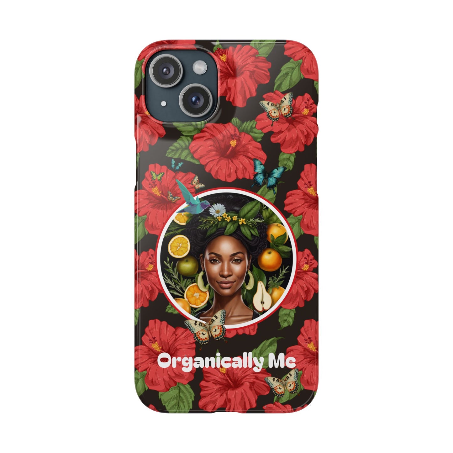 Organically Me Red and White Hibiscus Plant Garden Snap Phone Case with Black Woman, for iPhone and Android