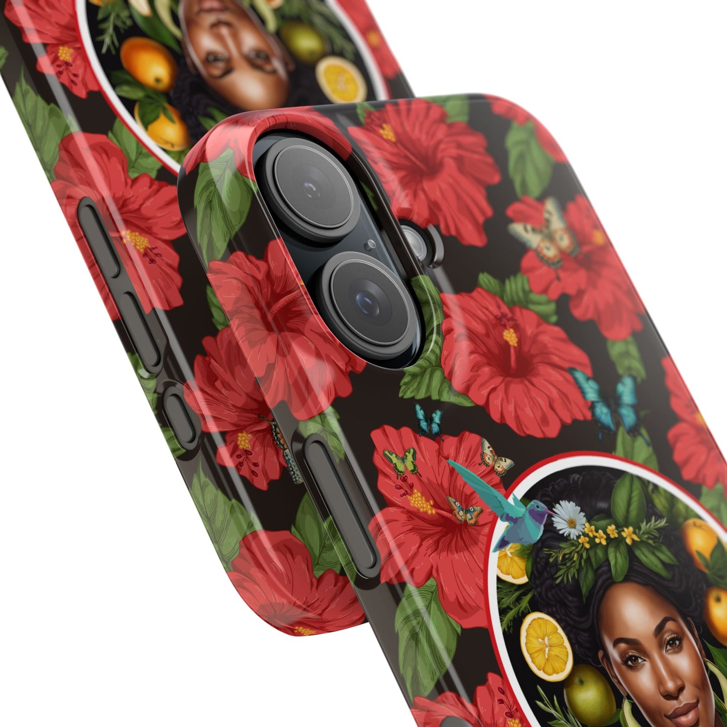 Organically Me Red and White Hibiscus Plant Garden Snap Phone Case with Black Woman, for iPhone and Android
