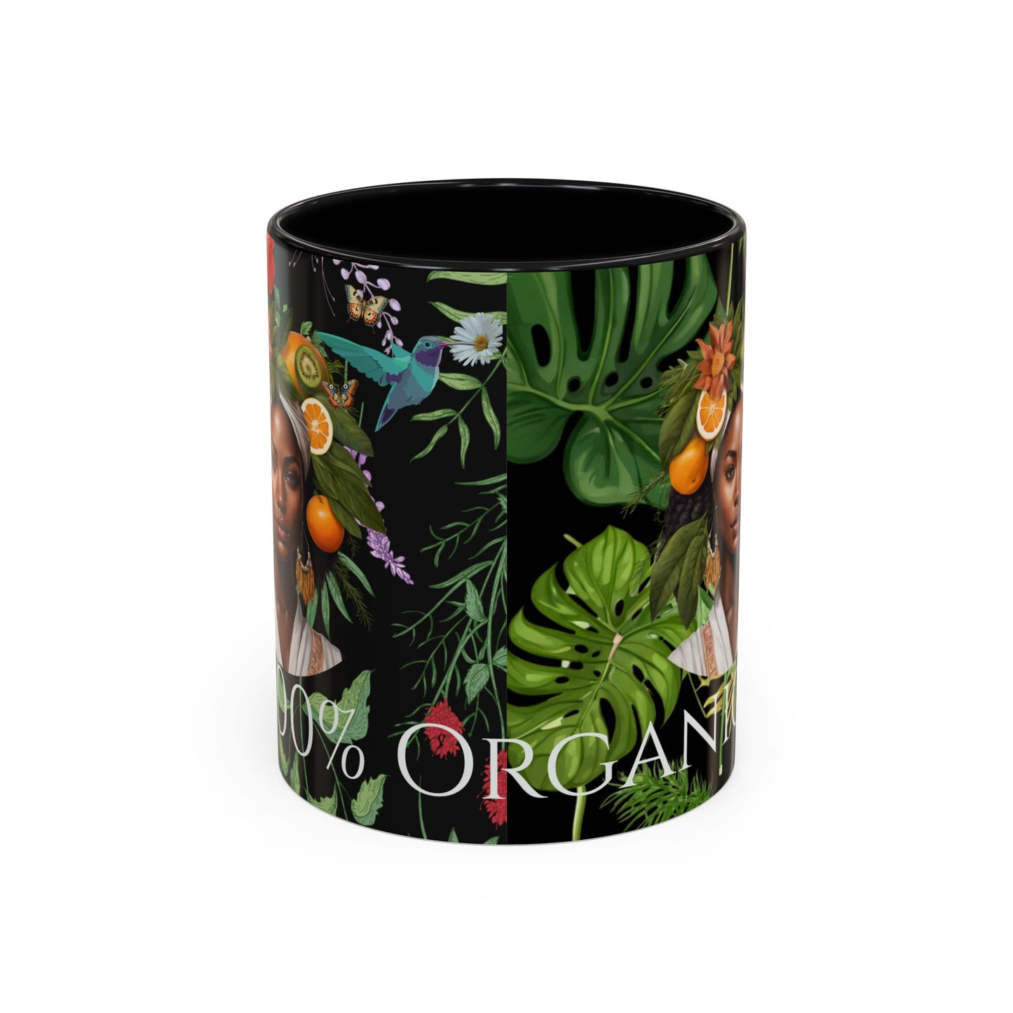 100% Organic Black Jungle Plant Garden Vegan Ceramic Plant Mug with (11oz) 8 Color Combos Double-Side Design