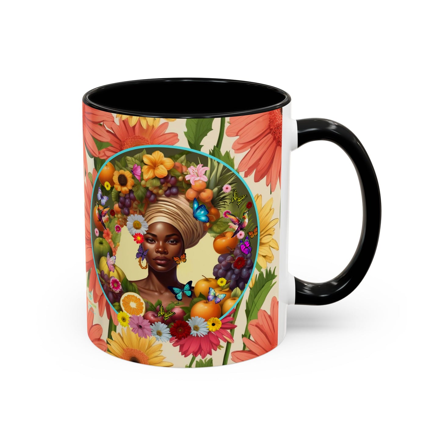 100% Organic Daisy Joy3 Plant Garden Vegan Ceramic Plant Mug, Black Woman Double Sided (11oz) 8 Color Combos