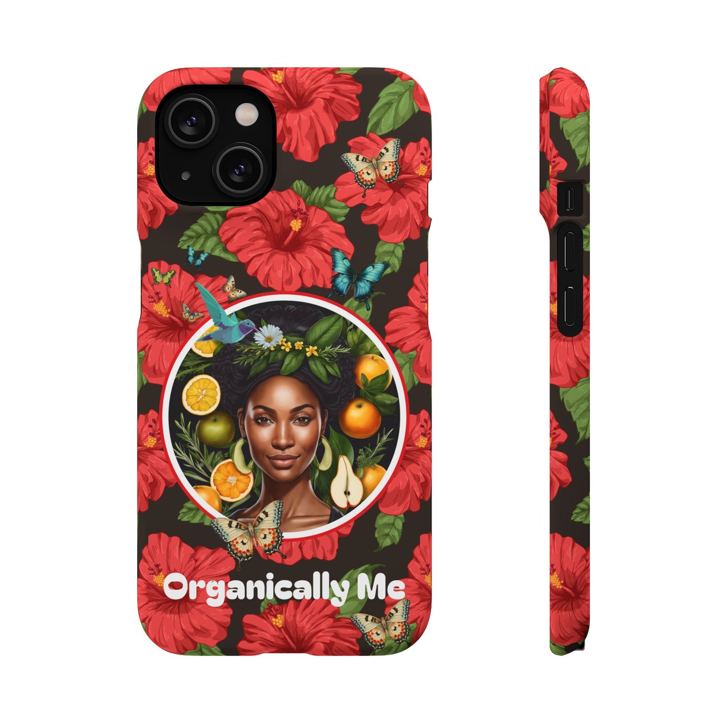 Organically Me Red and White Hibiscus Plant Garden Snap Phone Case with Black Woman, for iPhone and Android