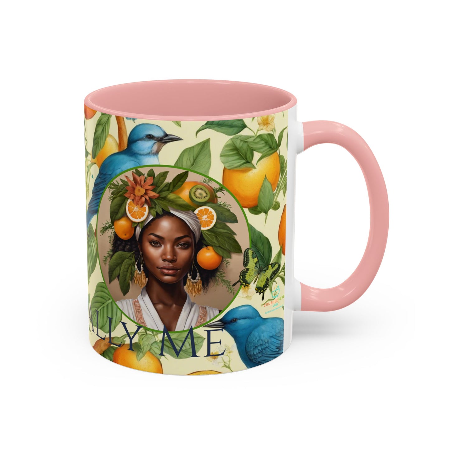 Organically Me A Lemon Bluebird Plant Garden Vegan Ceramic Plant Mug with Black woman (11oz) 8 Color Combos