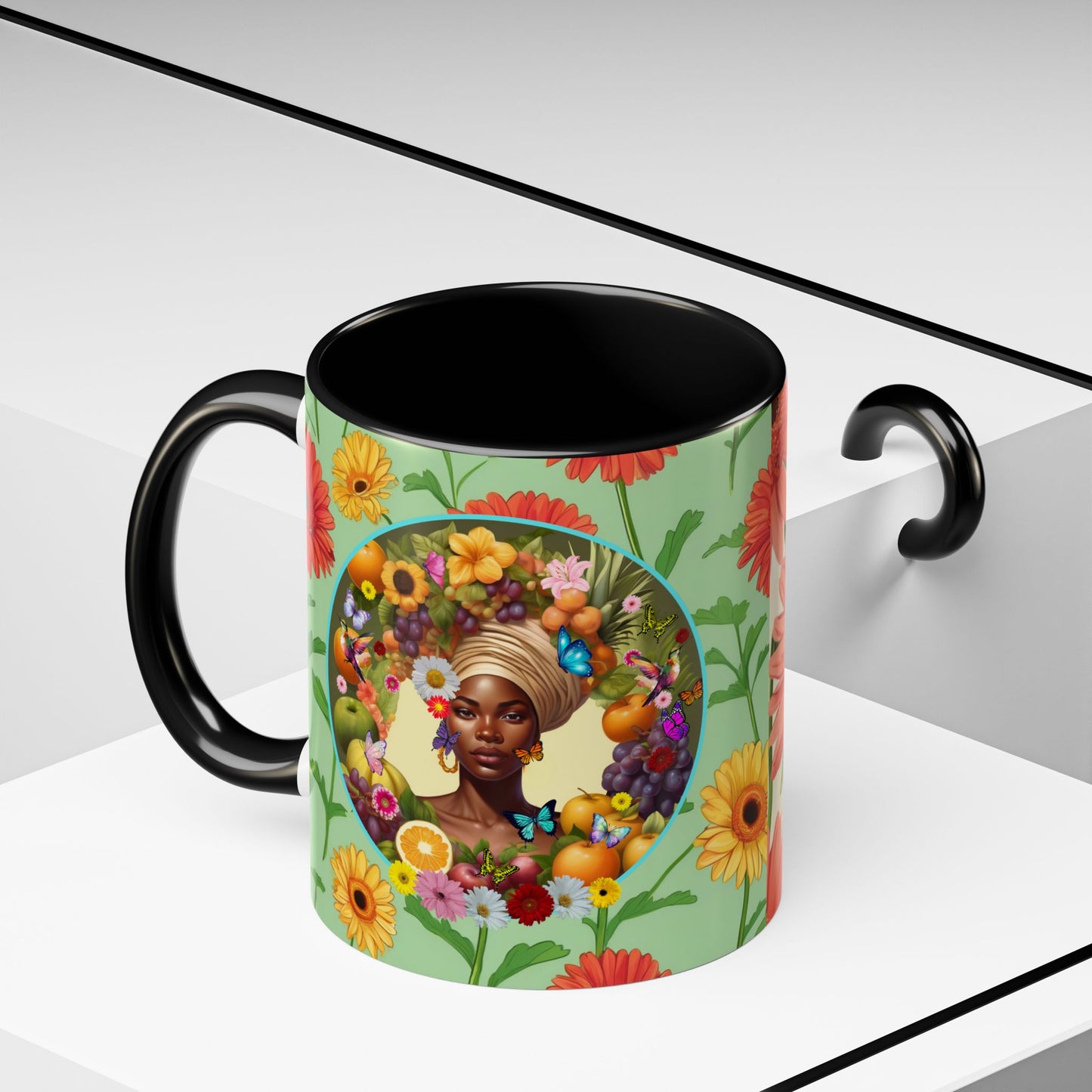 100% Organic Daisy Joy Plant Garden Vegan Ceramic Plant Mug, Black Woman Double Sided (11oz) 8 Color Combos