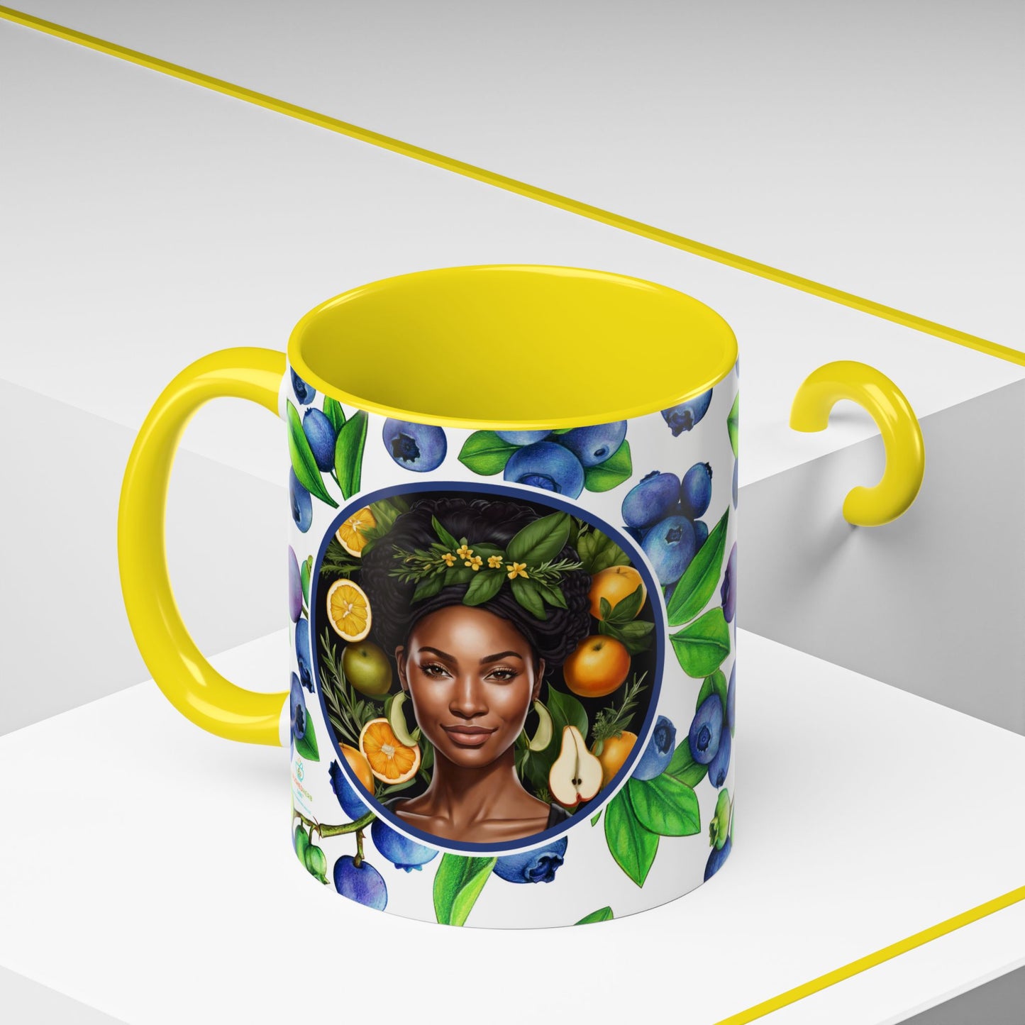 Organically Me Blueberry Plant Garden Vegan Ceramic Plant Mug with Black woman (11oz) 8 Color Combos