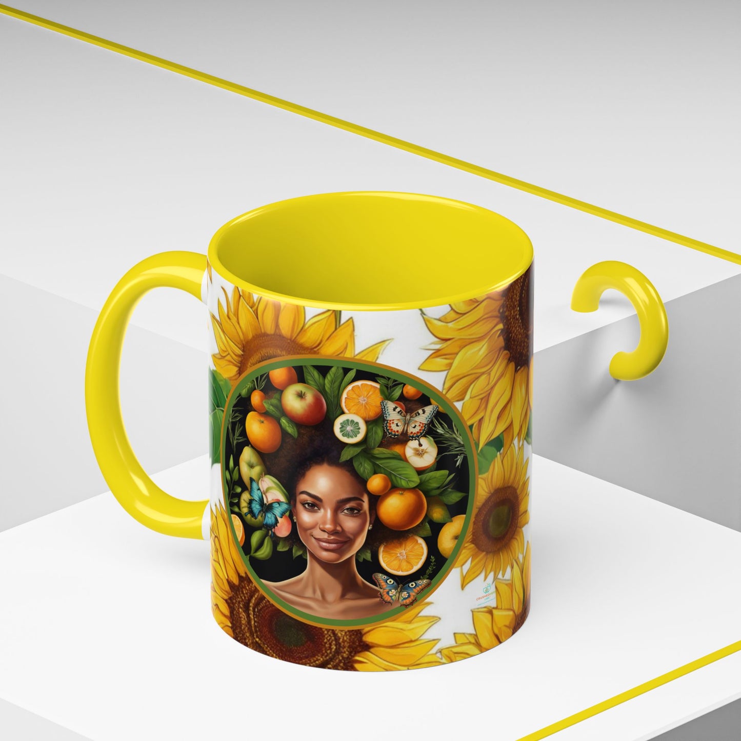 Organically Me Sunflower Plant Garden Vegan Ceramic Plant Mug with Black woman (11oz) 8 Color Combos