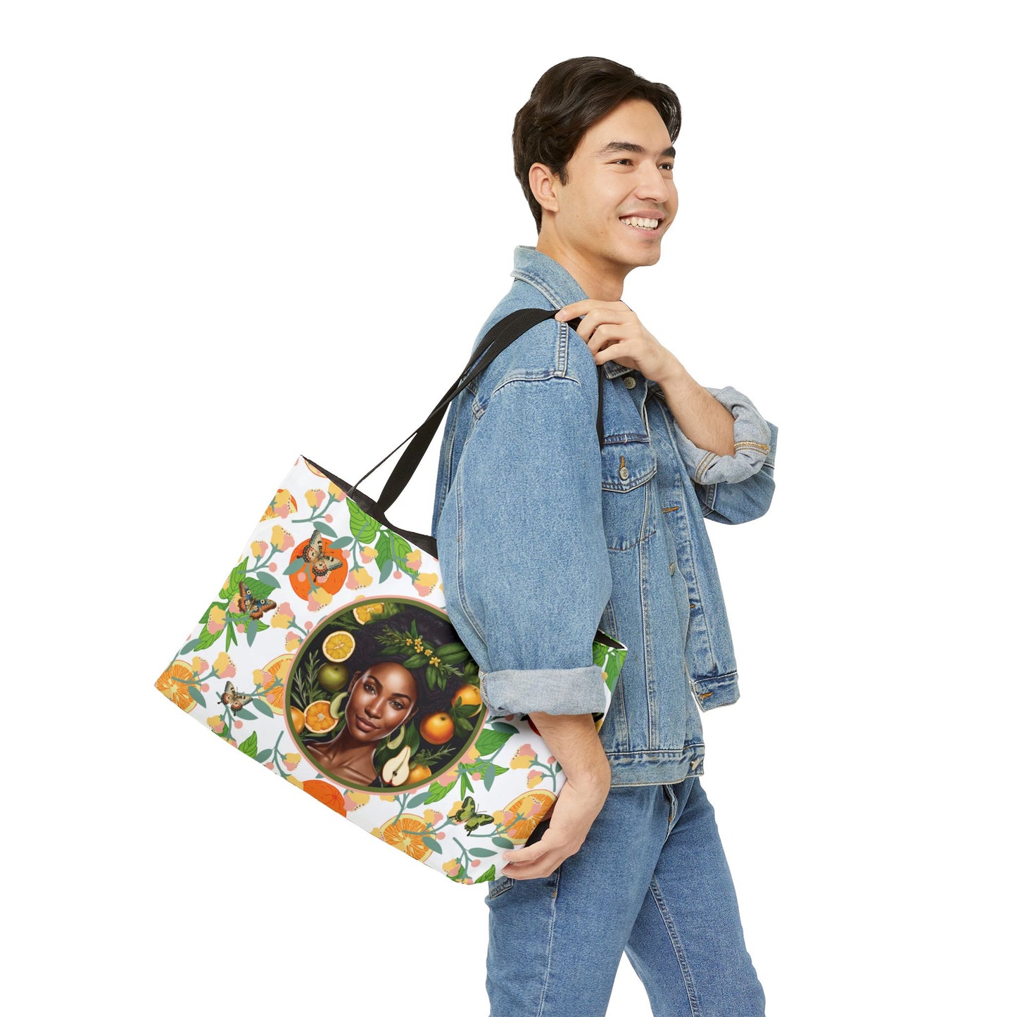 Organically Me Pink & Green Plant Garden-themed Weekender Tote Bag, workout bag, yoga bag with Black Women