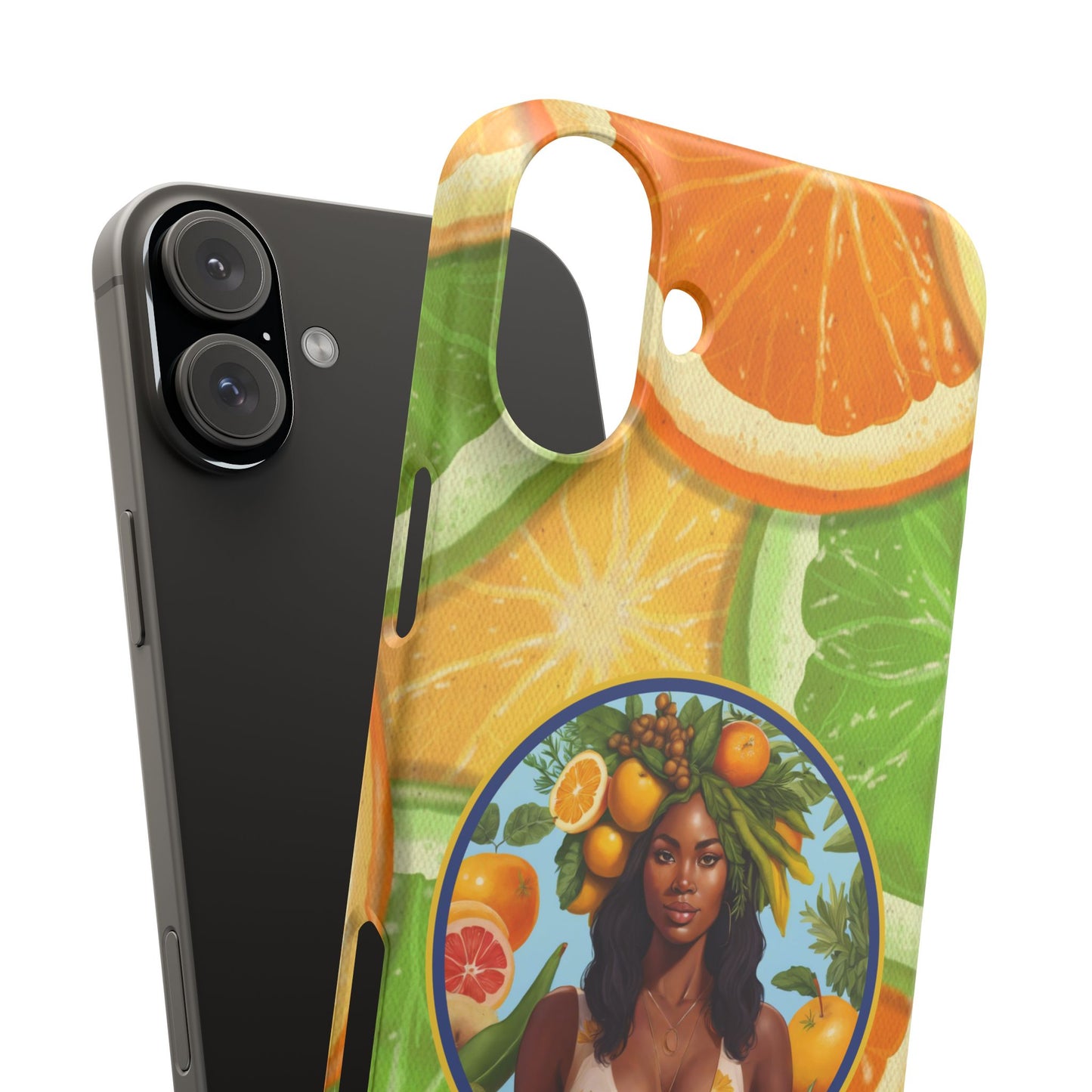 Organically Me Citrus Fruits Garden Snap Phone Case with Black Woman, Veggie Chic for Androids and iPhone models