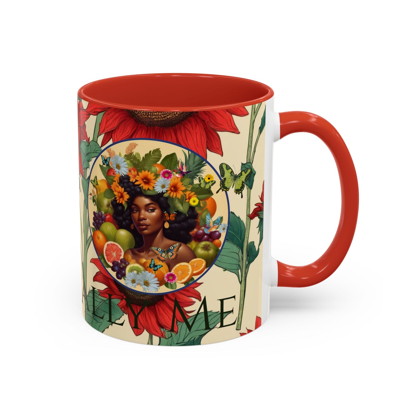 Organically Me Sunflower Red Plant Garden Vegan Ceramic Plant Mug with Black woman (11oz) 8 Color Combos