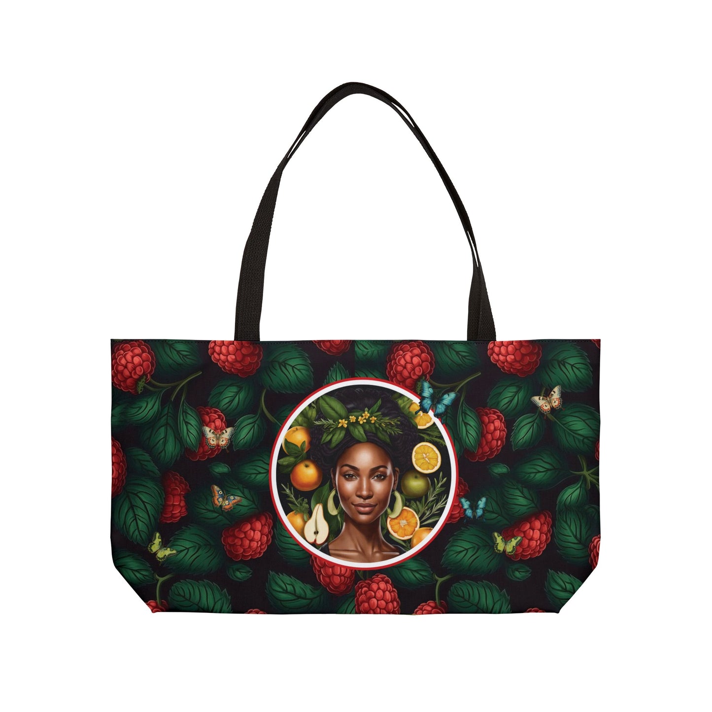Organically Me Red & White Hibiscus Plant Garden-themed Weekender Tote Bag, workout bag, yoga bag with Black Women