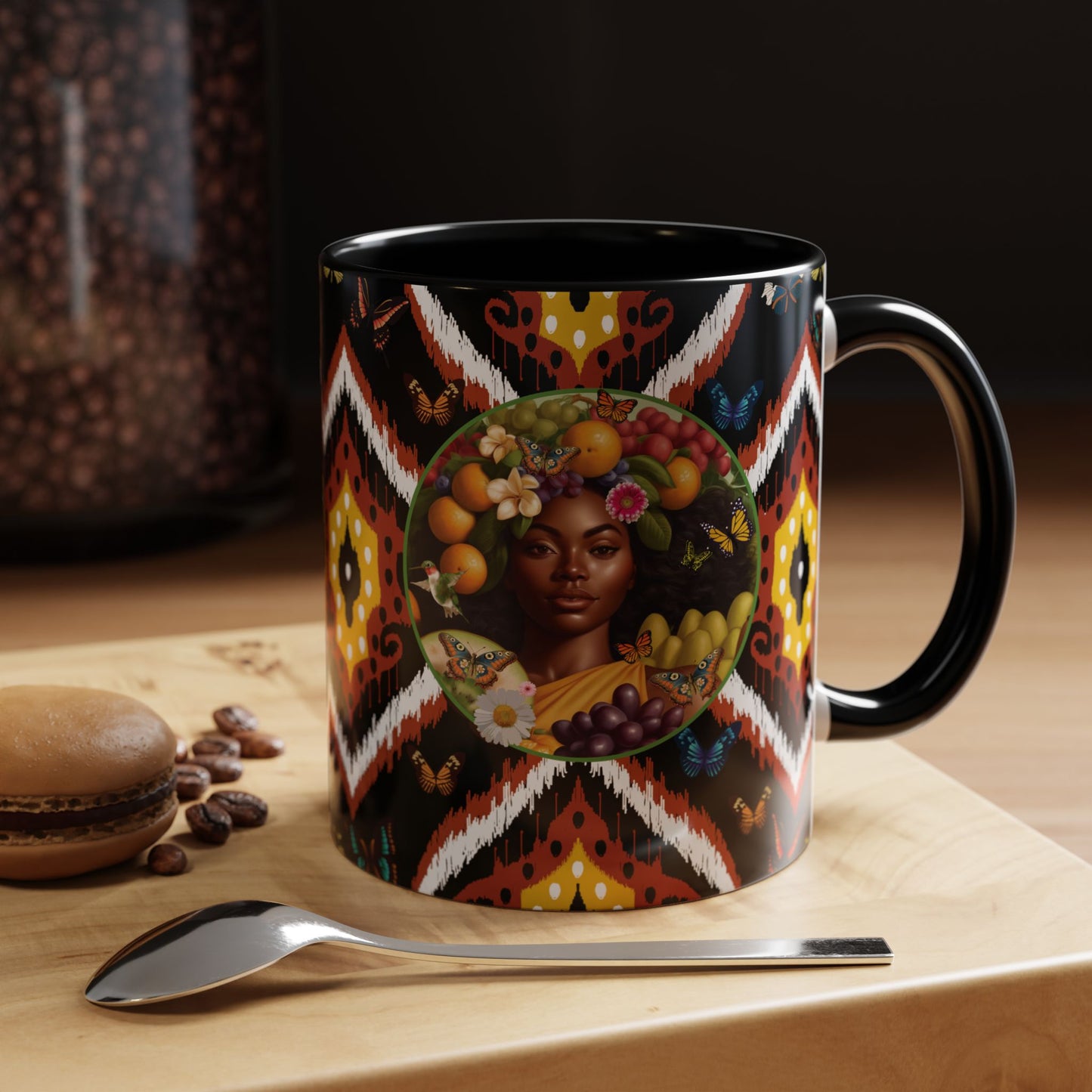 Organically Me A.1 Tribal Butterfly Plant Garden Vegan Ceramic Plant Mug with Black woman (11oz) 8 Color Combos