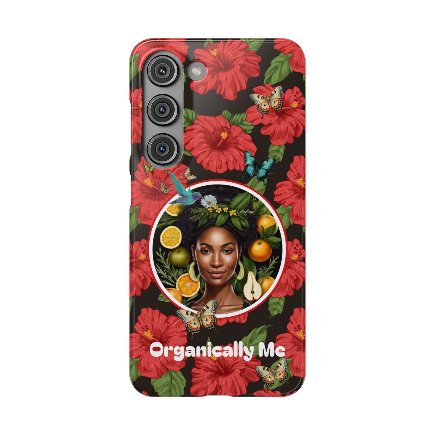 Organically Me Red and White Hibiscus Plant Garden Snap Phone Case with Black Woman, for iPhone and Android