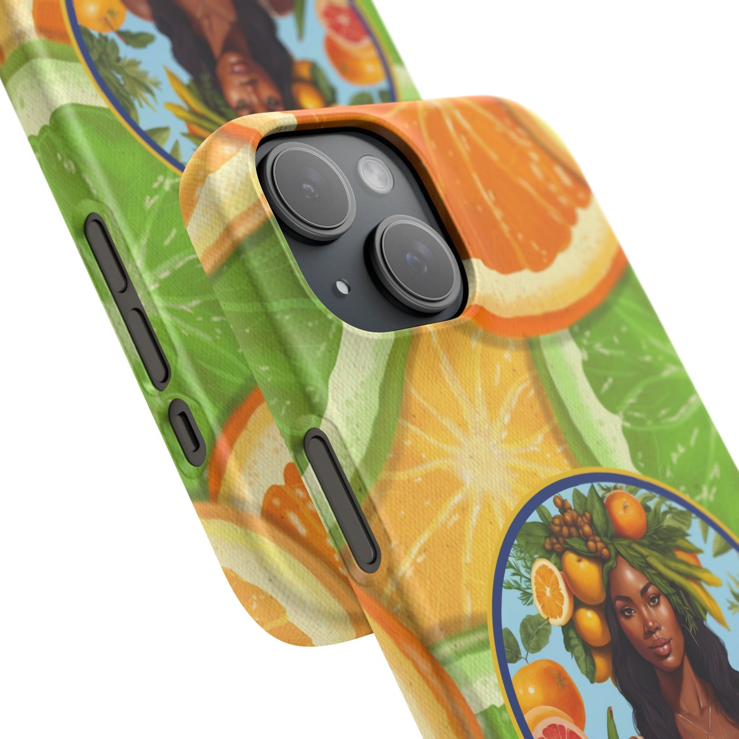Organically Me Citrus Fruits Garden Snap Phone Case with Black Woman, Veggie Chic for Androids and iPhone models