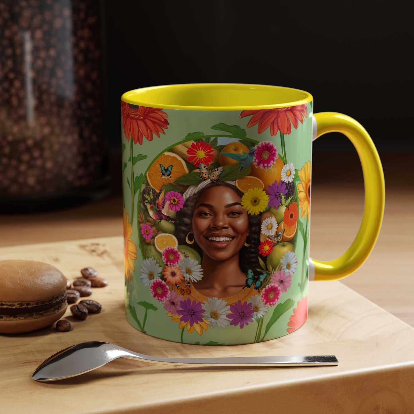 Organically Me A Joy Daisy Plant Garden Vegan Ceramic Plant Mug with Black woman (11oz) 8 Color Combos