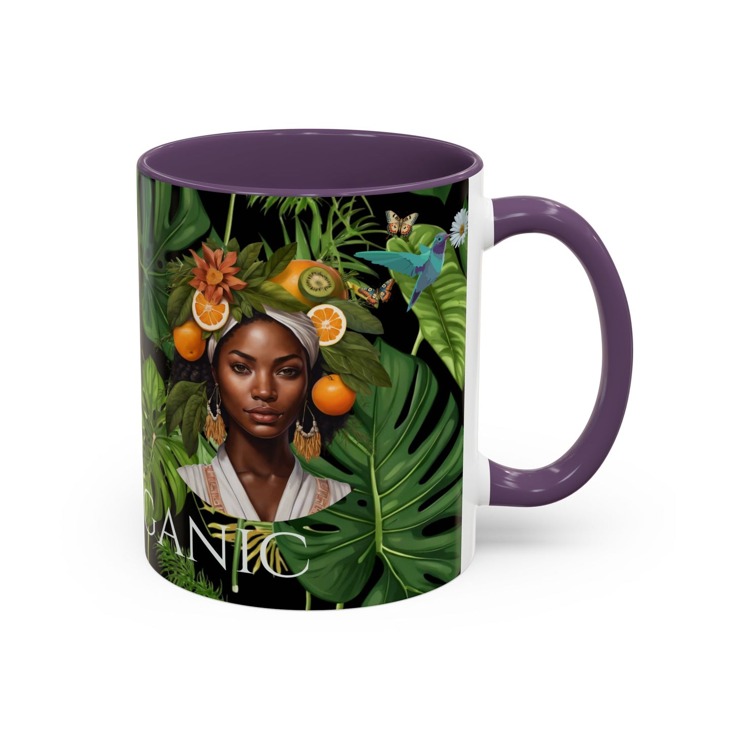 100% Organic Black Jungle Plant Garden Vegan Ceramic Plant Mug with (11oz) 8 Color Combos Double-Side Design