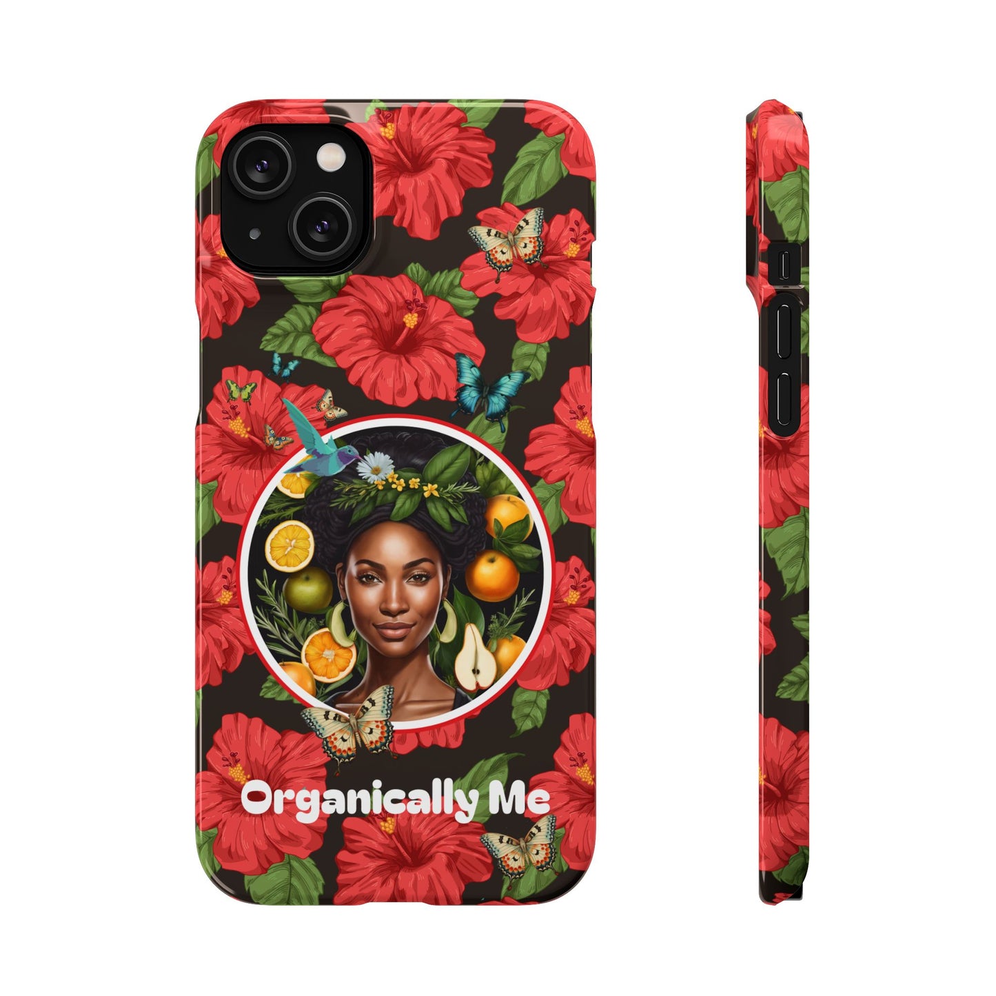 Organically Me Red and White Hibiscus Plant Garden Snap Phone Case with Black Woman, for iPhone and Android