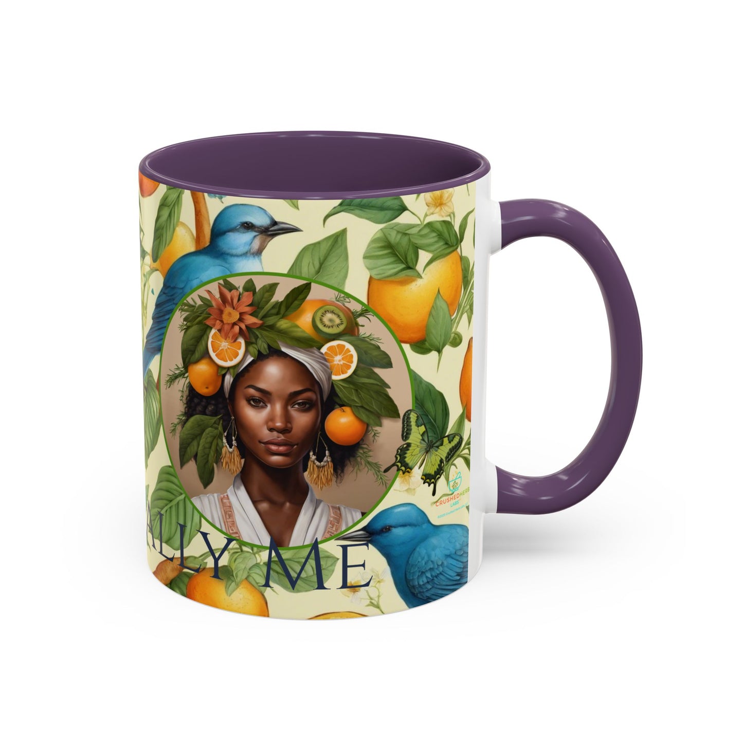 Organically Me A Lemon Bluebird Plant Garden Vegan Ceramic Plant Mug with Black woman (11oz) 8 Color Combos