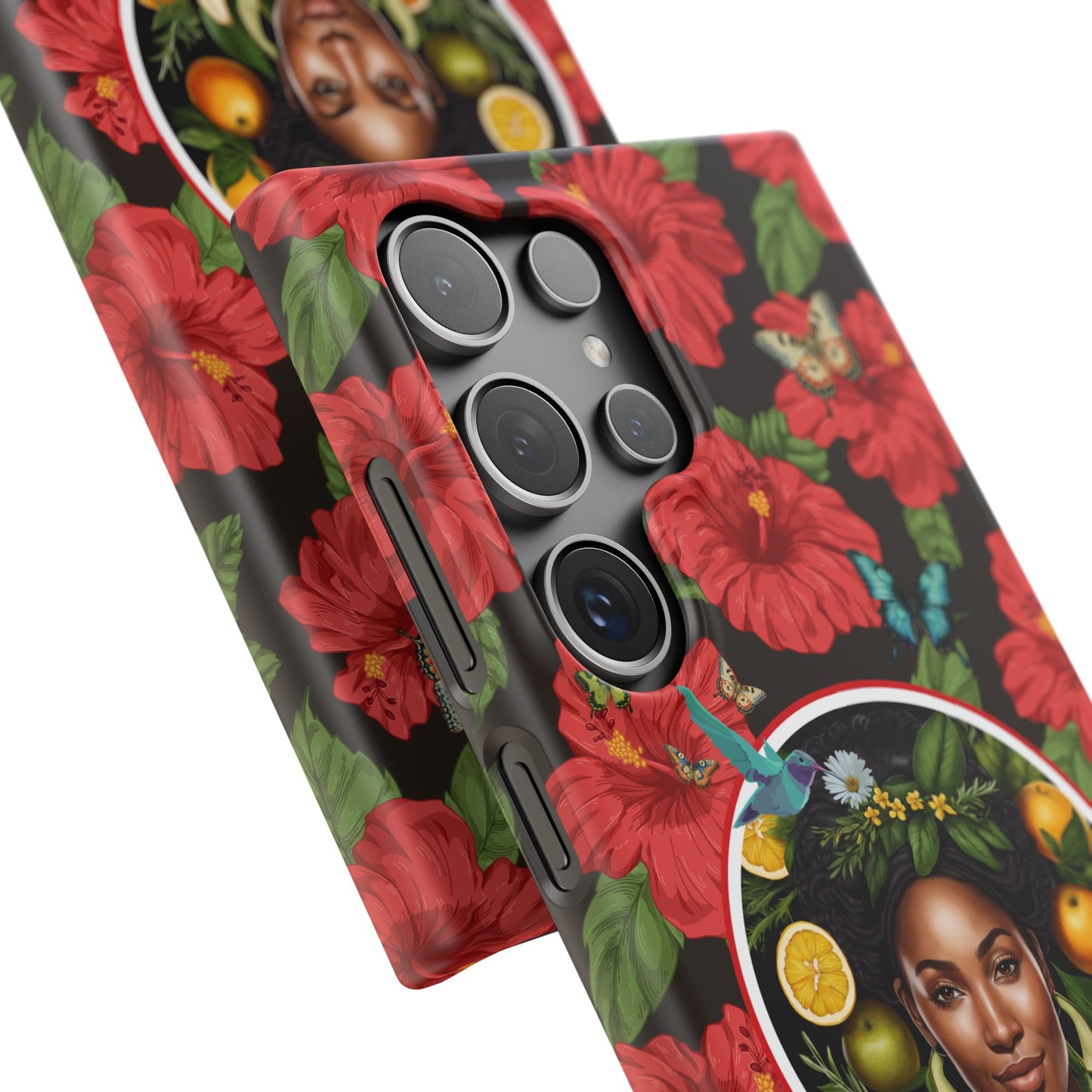 Organically Me Red and White Hibiscus Plant Garden Snap Phone Case with Black Woman, for iPhone and Android