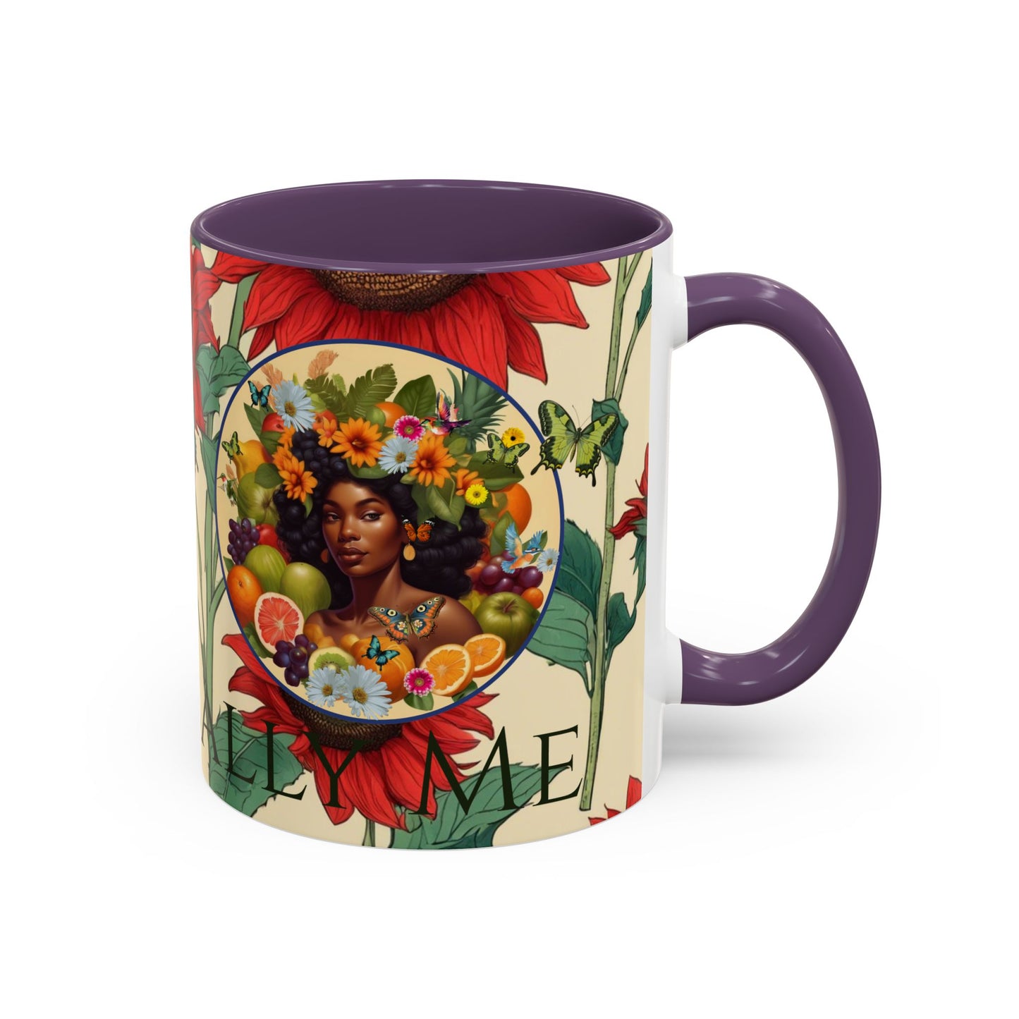 Organically Me Sunflower Red Plant Garden Vegan Ceramic Plant Mug with Black woman (11oz) 8 Color Combos