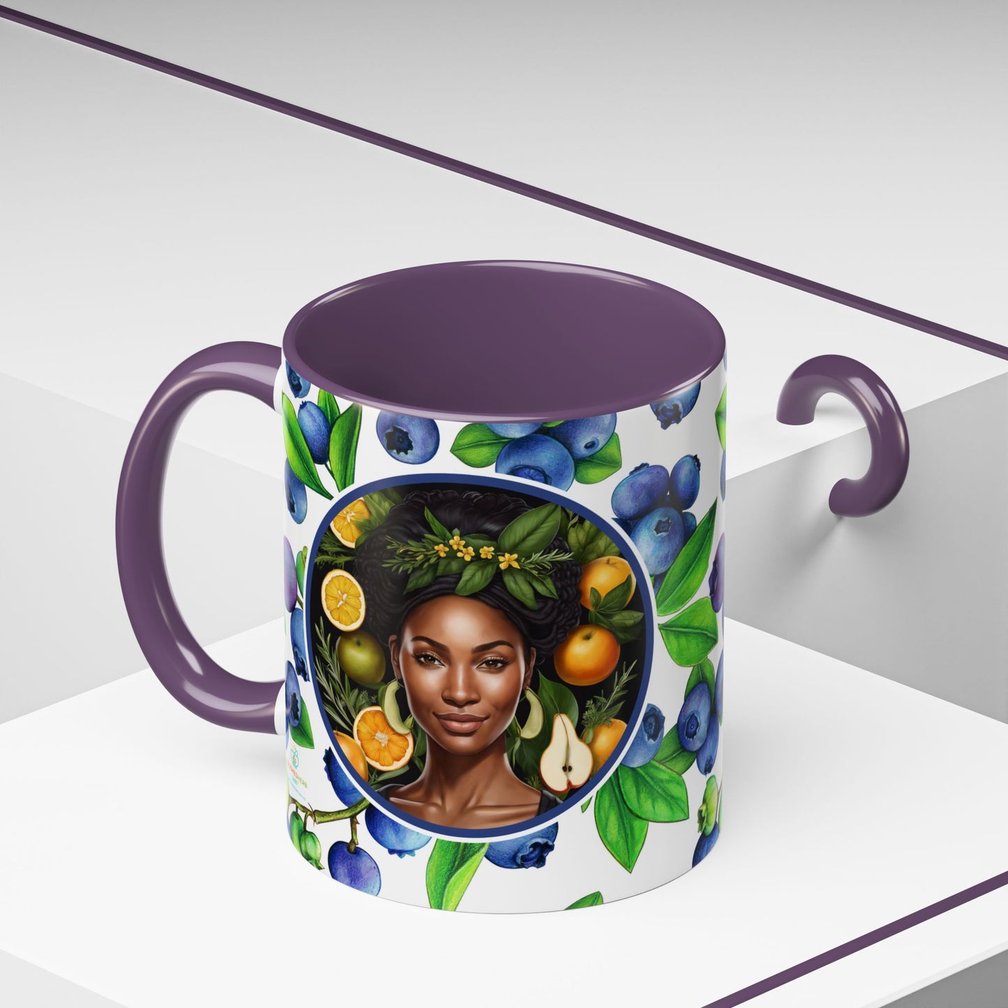 Organically Me Blueberry Plant Garden Vegan Ceramic Plant Mug with Black woman (11oz) 8 Color Combos