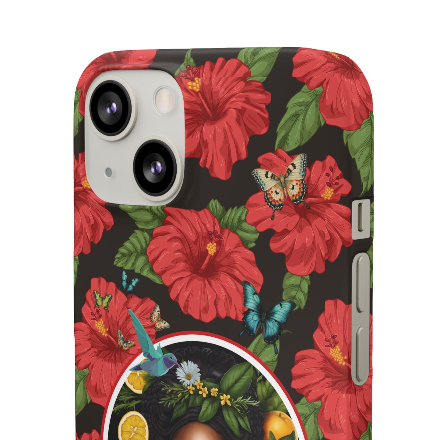 Organically Me Red and White Hibiscus Plant Garden Snap Phone Case with Black Woman, for iPhone and Android