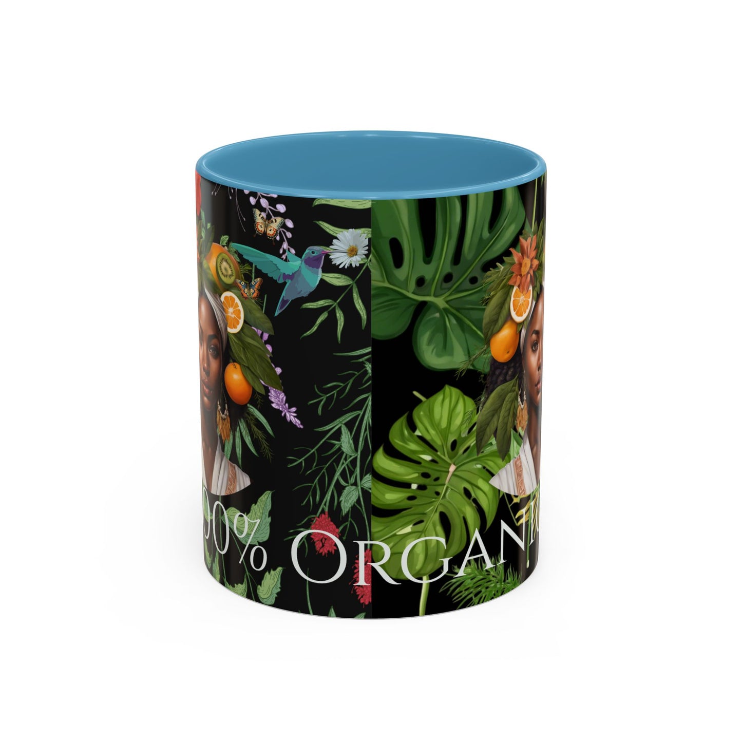 100% Organic Black Jungle Plant Garden Vegan Ceramic Plant Mug with (11oz) 8 Color Combos Double-Side Design