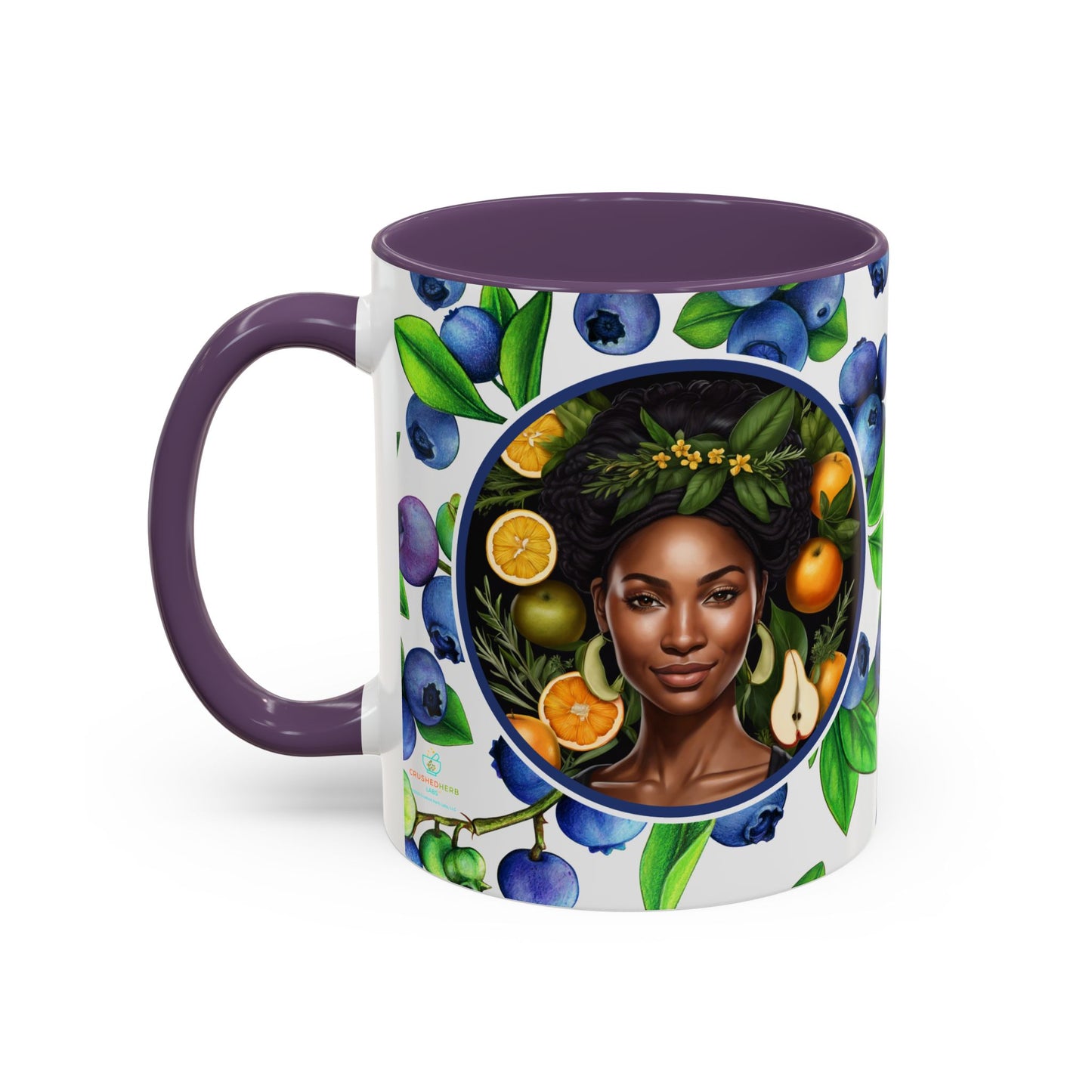 Organically Me Blueberry Plant Garden Vegan Ceramic Plant Mug with Black woman (11oz) 8 Color Combos